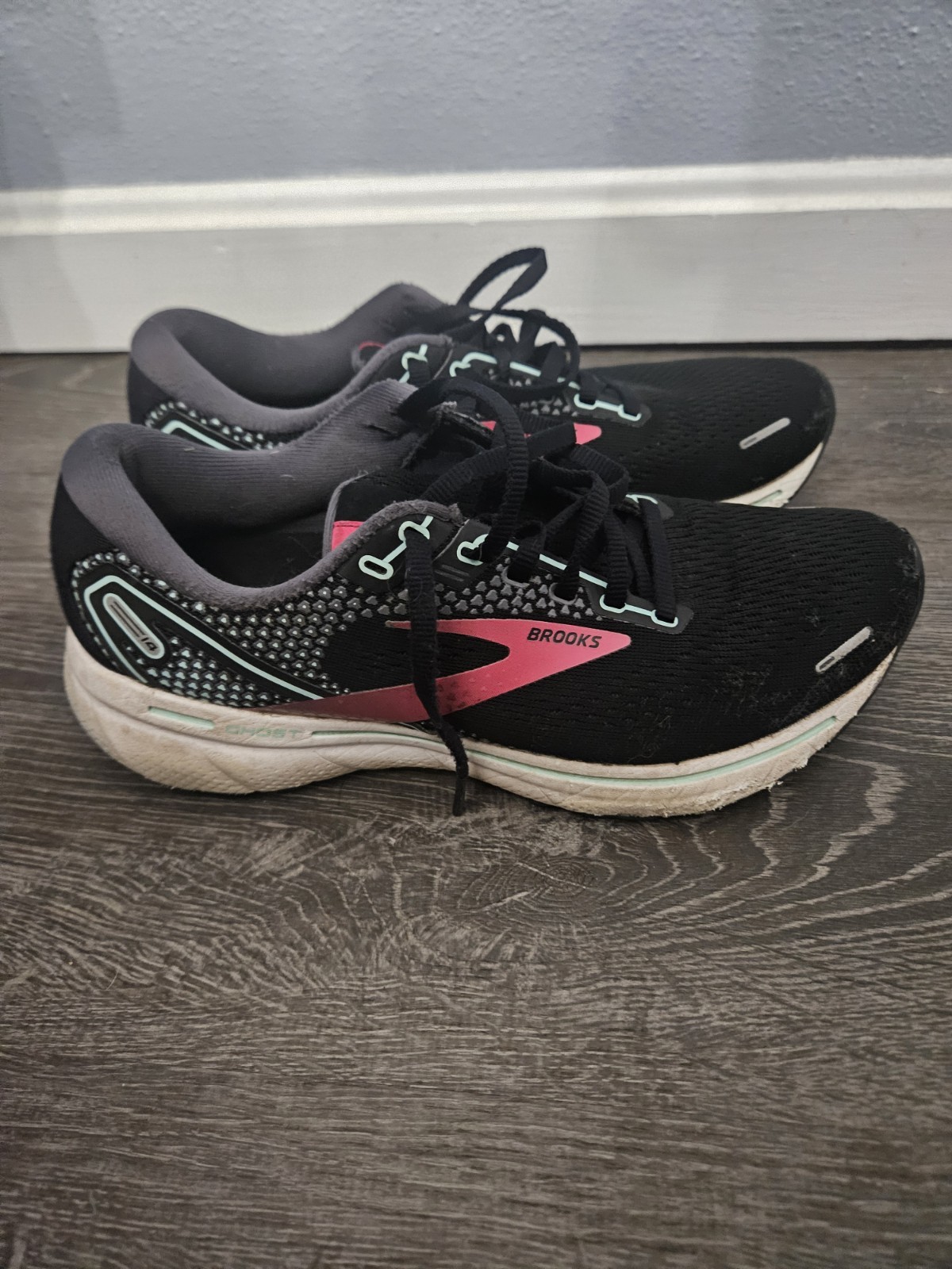 Brooks Ghost 14 Womens Running Shoes Size 8 Black Pink Yucca Teal 1203561B013