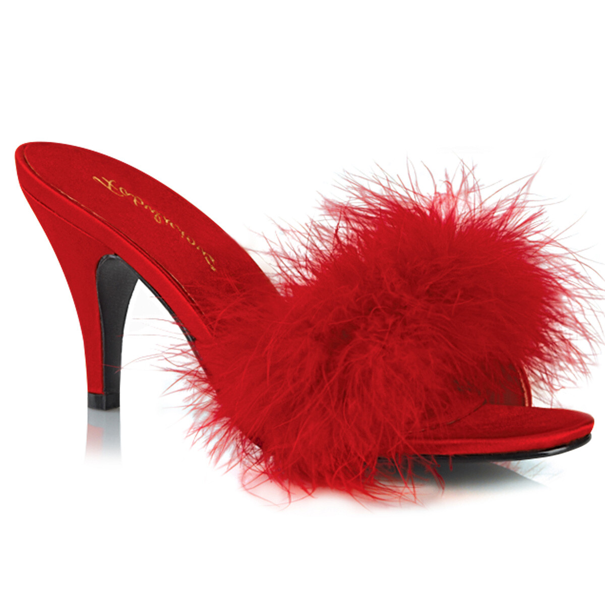 Red Satin Feathers Bedroom Slippers Heels Shoes Drag Striptease size 12 13 14 15