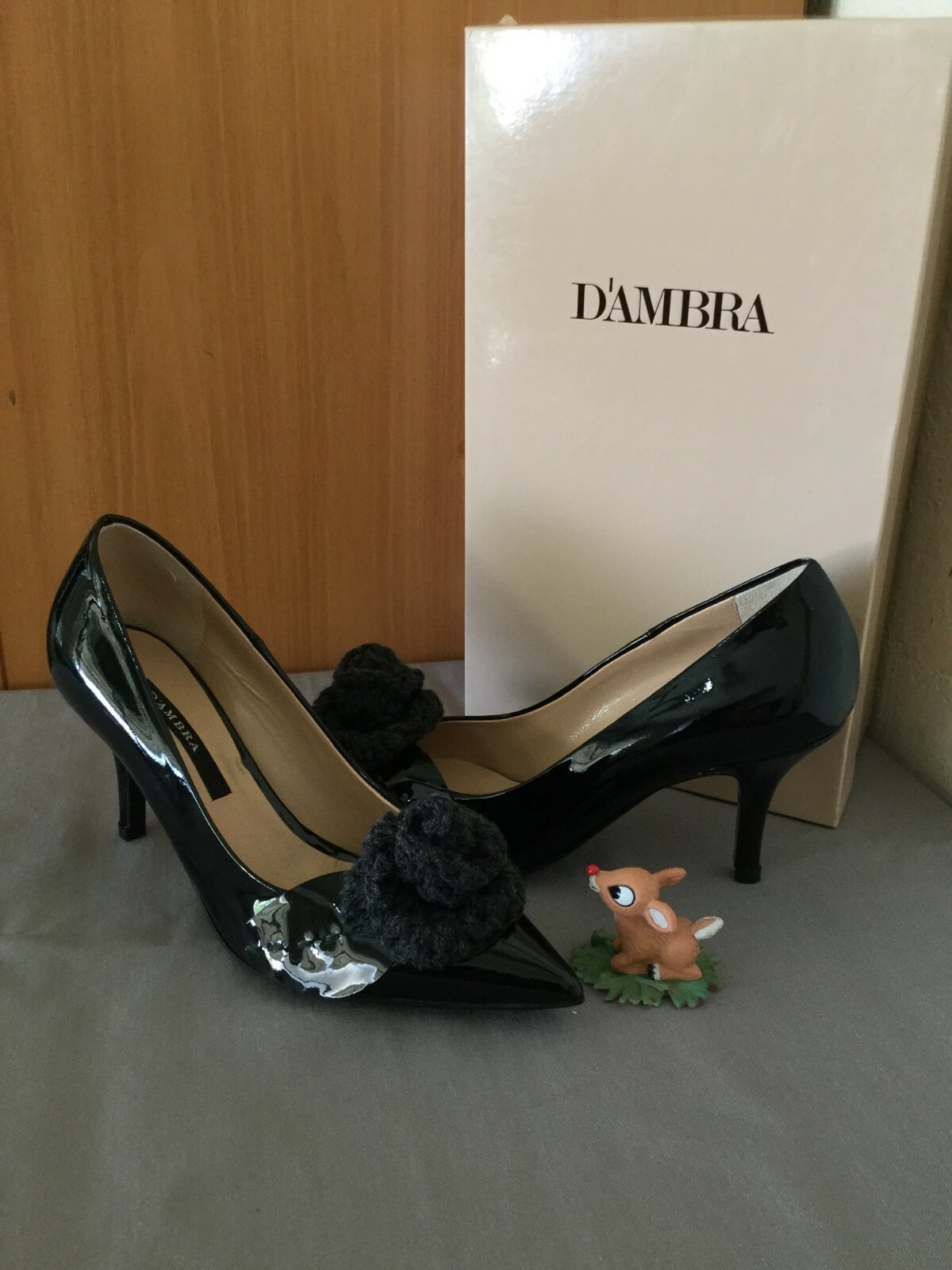 D’AMBRA Black Patent Leather Heels Stiletto Sz 36-37 US 6-7 Made Italy MSRP $352