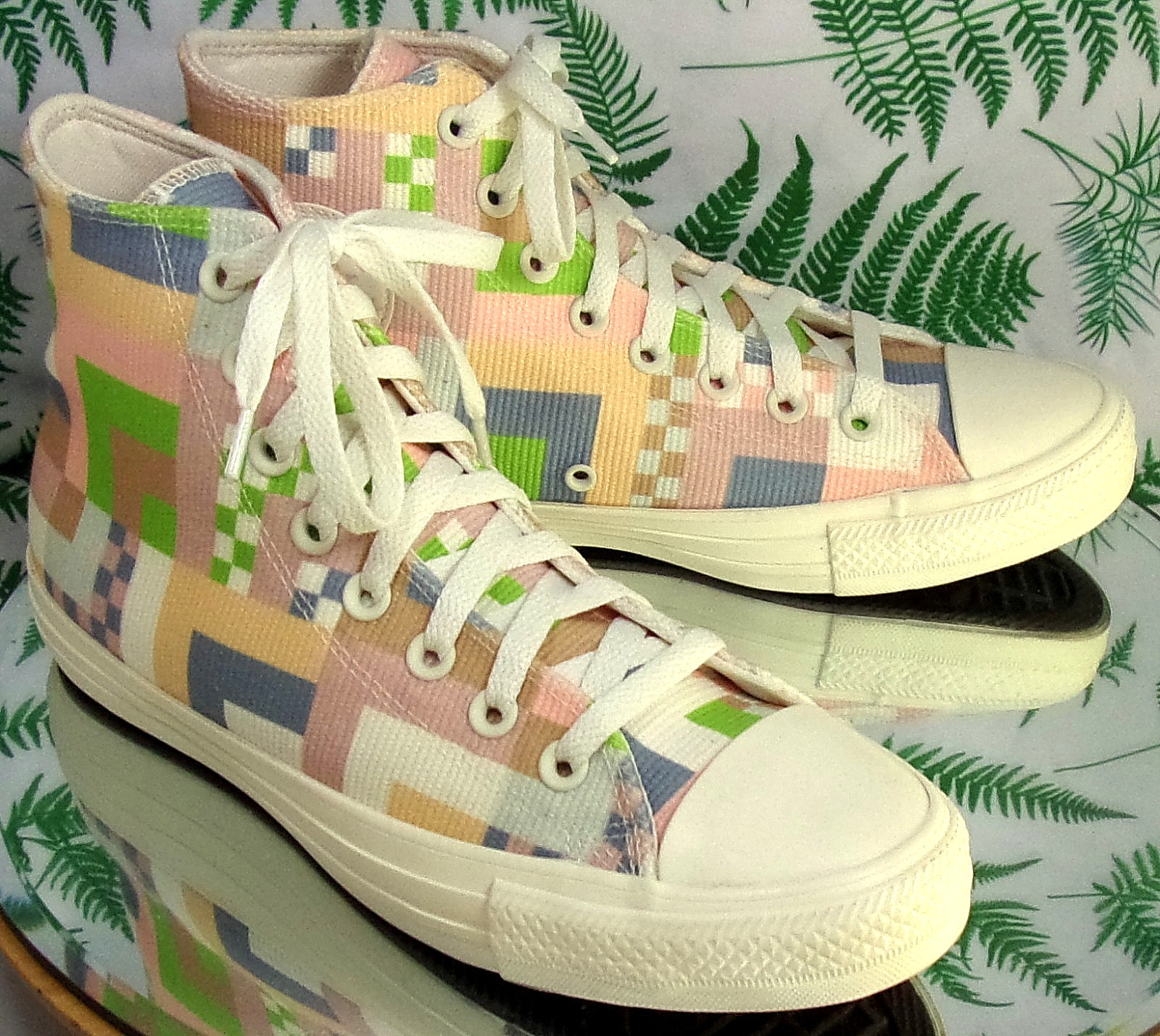CONVERSE CRAFTED ABSTRACT STRIPES CANVAS HIGH TOP SNEAKERS SHOES US WOMENS SZ 9