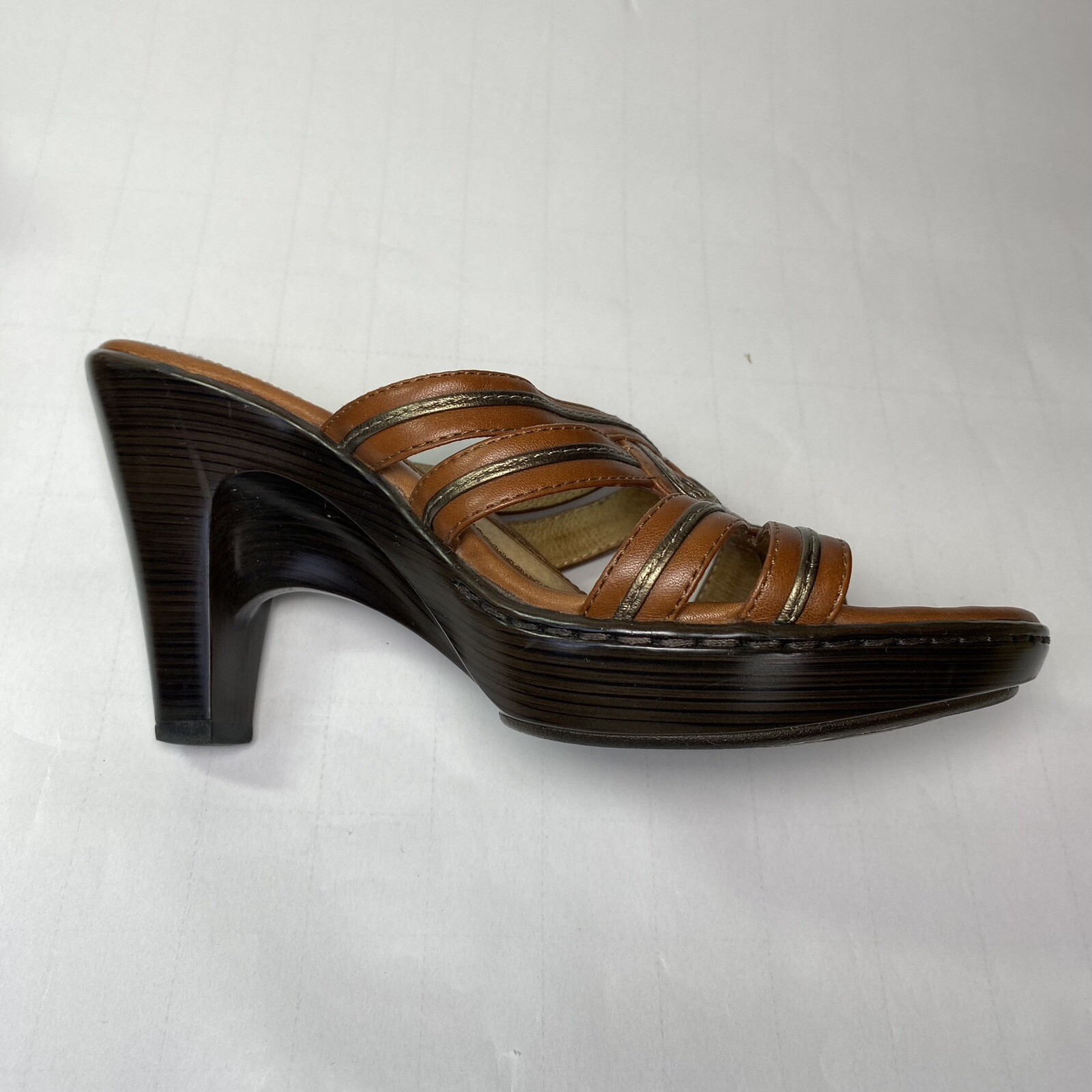 Sofft Leather Sandals Braided Slide Brown Heeled 3.5 in Heels Women’s Size 6