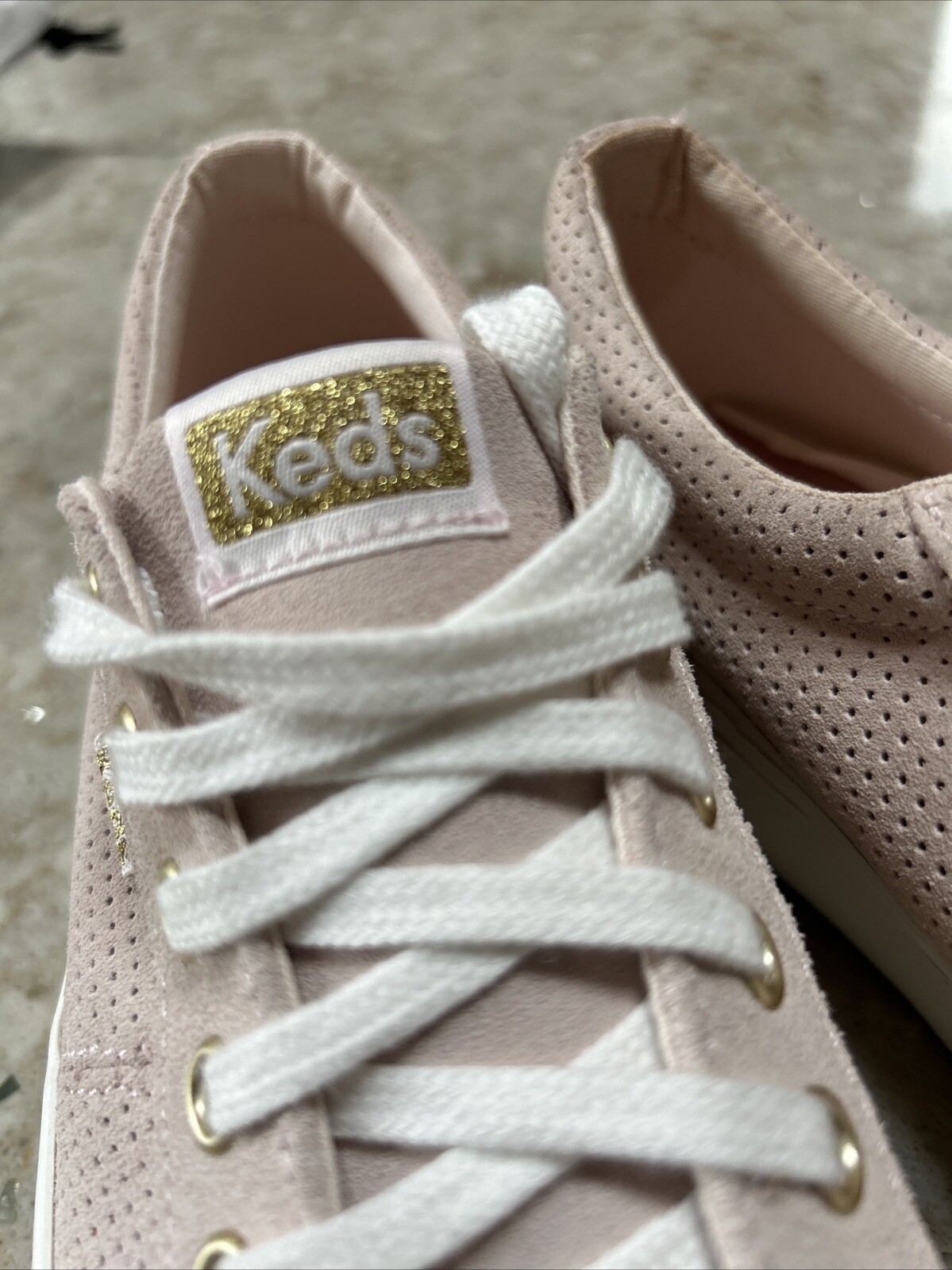 Keds Jump Kick Duo Light Pink Gold Vegan Soft Buck Leather Sneakers sz 8 Womens