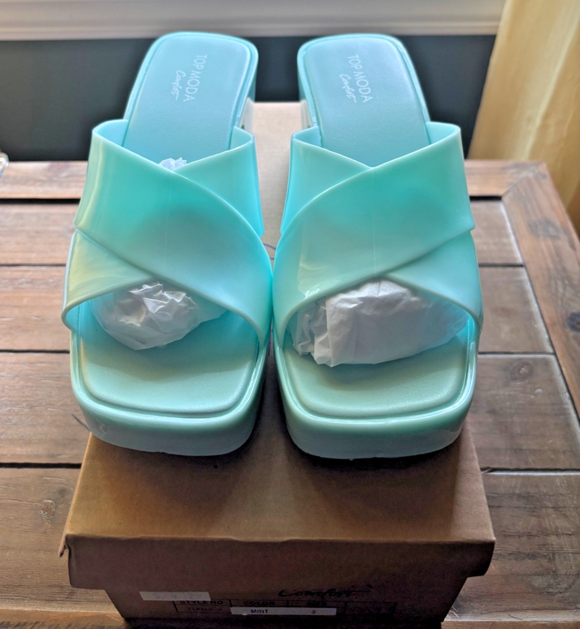 Top Moda Comfort Mint Color Tiana Chunky Heel Sandals Slides Women’s Size 9 NEW
