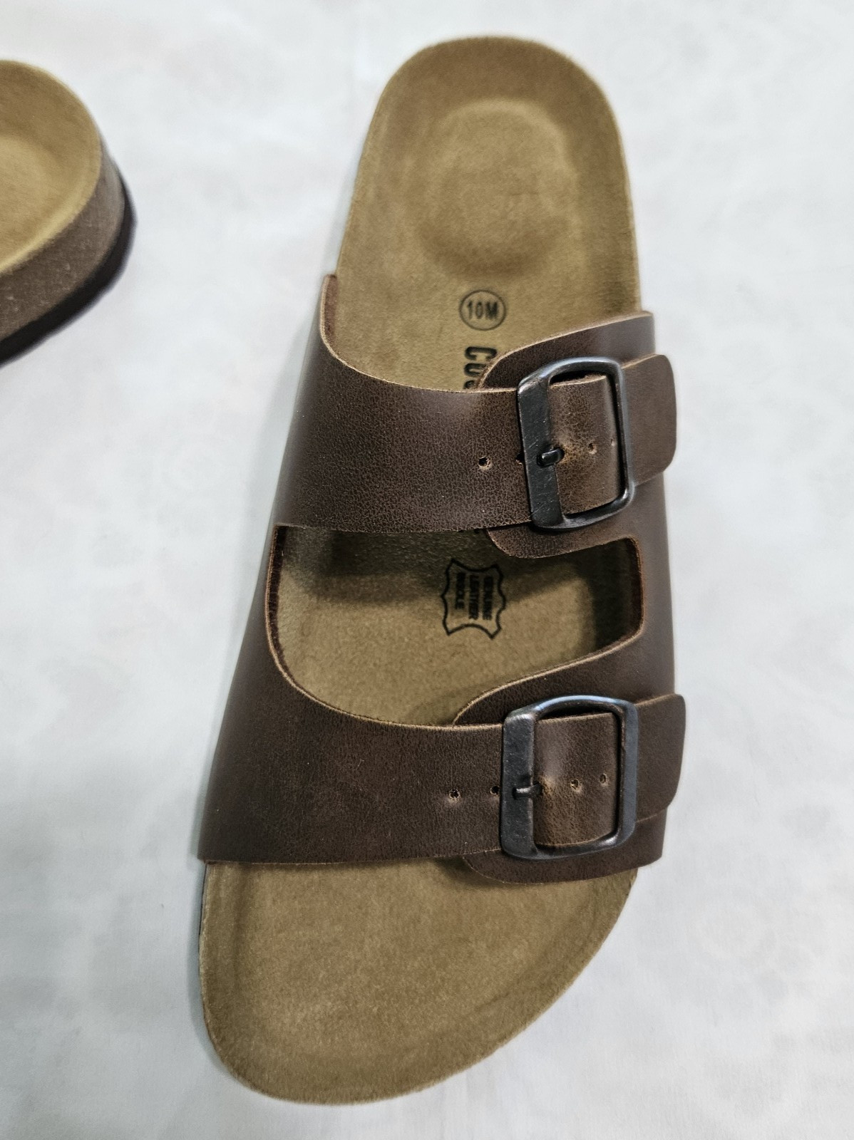 Cushionaire Womens 10M Cork Footbed Sandals Lane Brown Oily Double Buckle