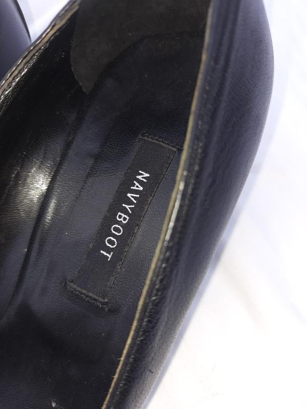 Women navy boot heels black leather 38 #B9OC