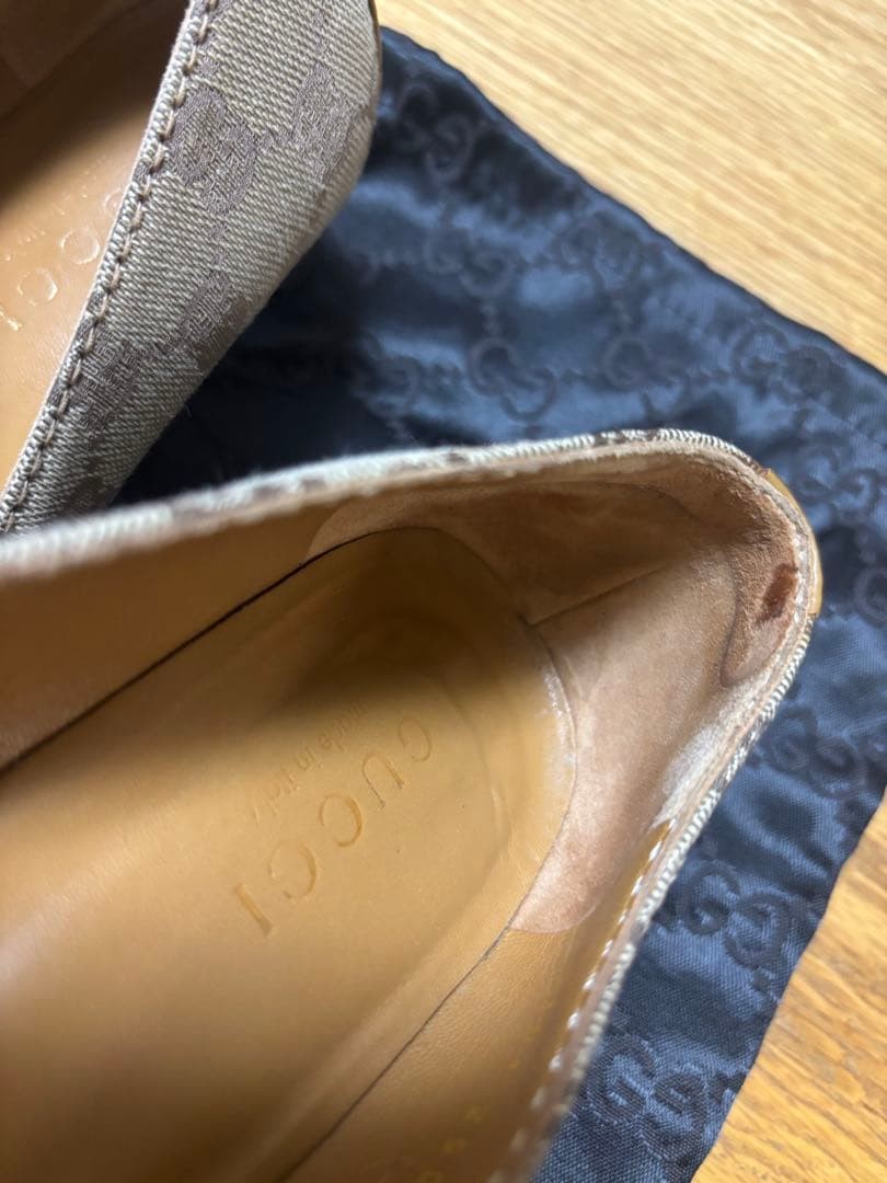GUCCI Pumps 23cm Beige GG Canvas Leather Square Toe High Heels
