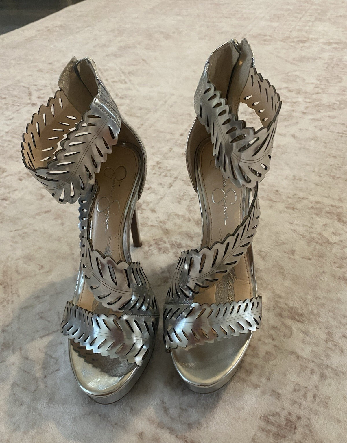 Jessica Simpson Azure Silver Metallic Platform Heels Open Toe Zip 7