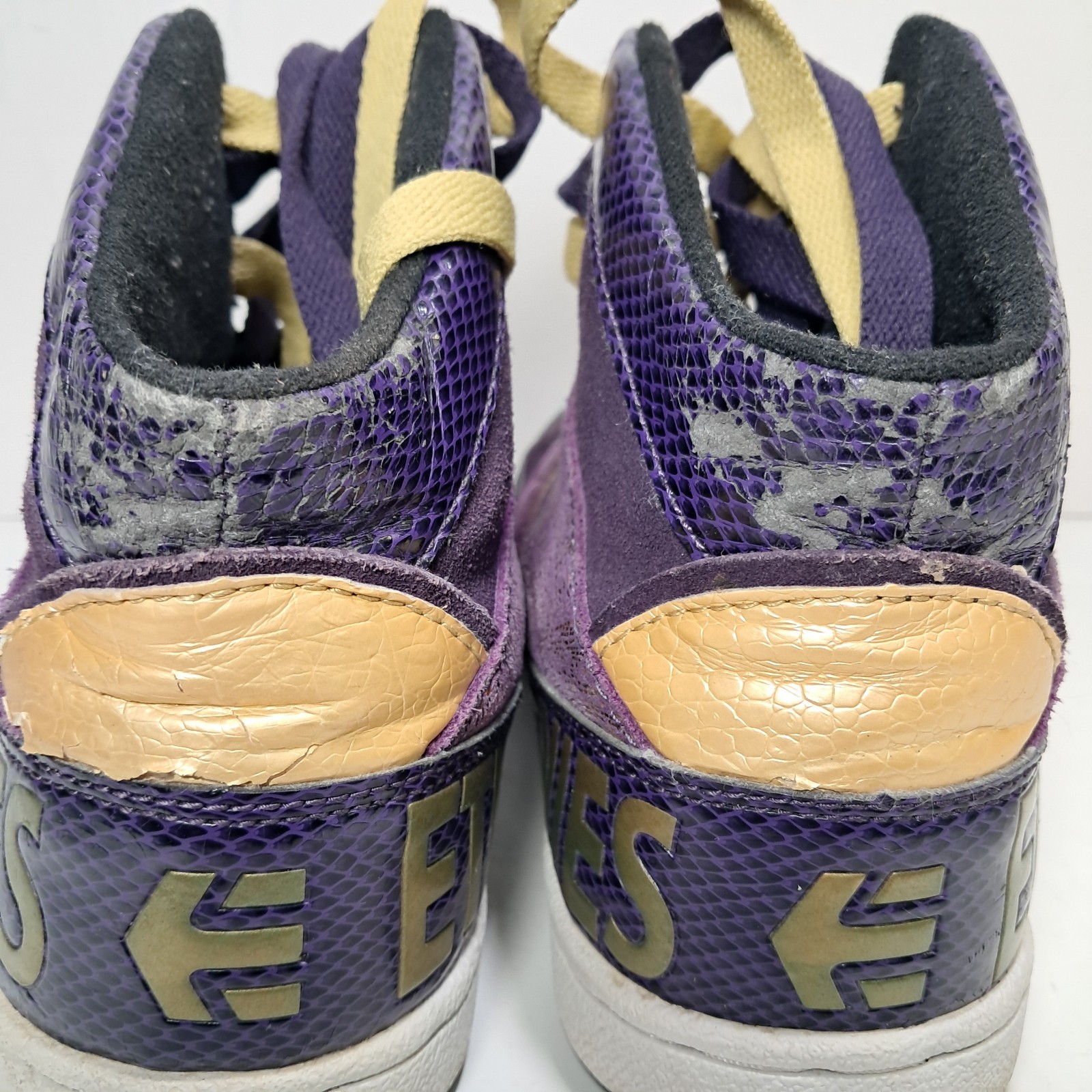 Vintage ETNIES High Top Skater Shoes Size 6.5 Ollie King, Purple & Gold