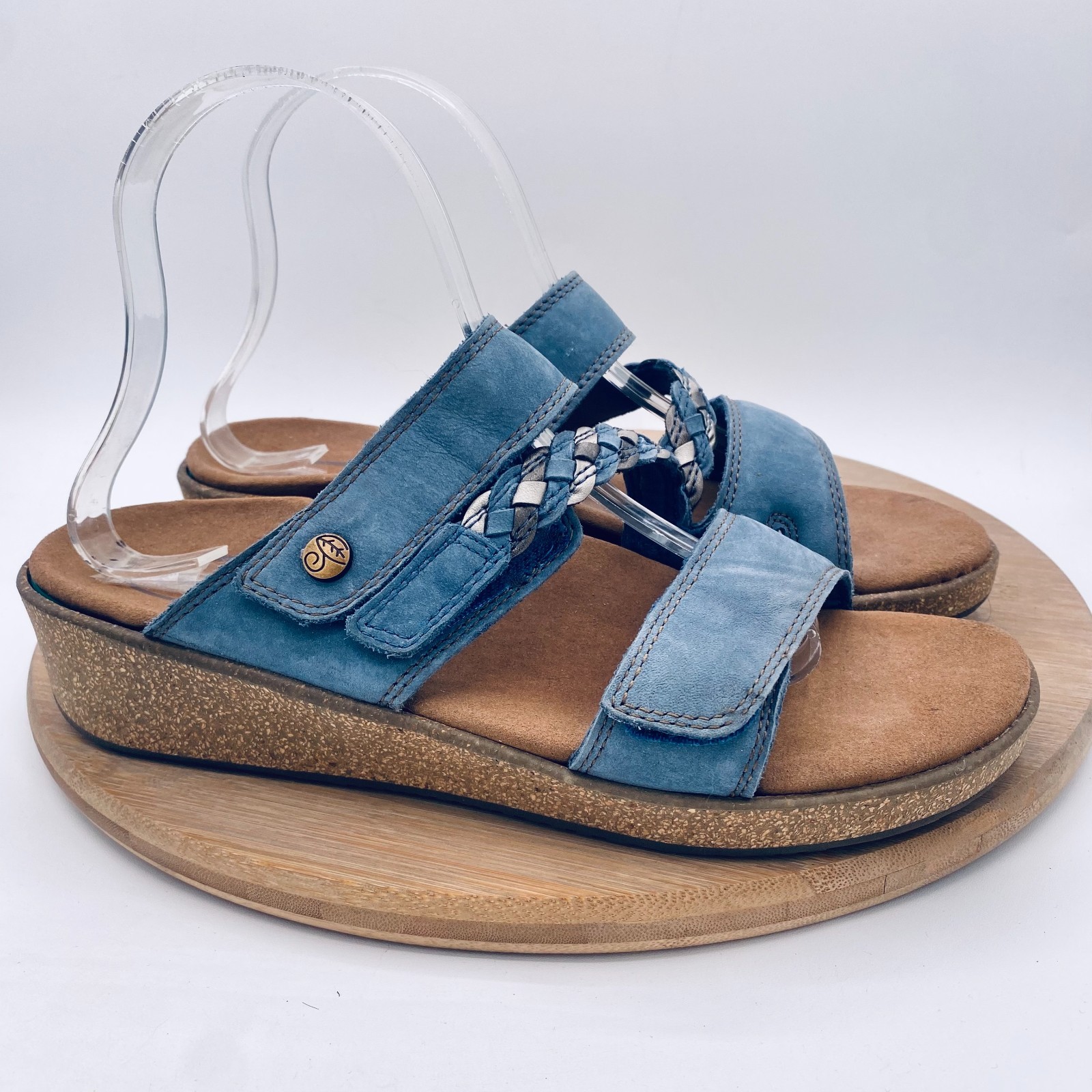 Orthofeet Sandals Womens 9 Blue Leather Comfort Carrie Slides Peep
