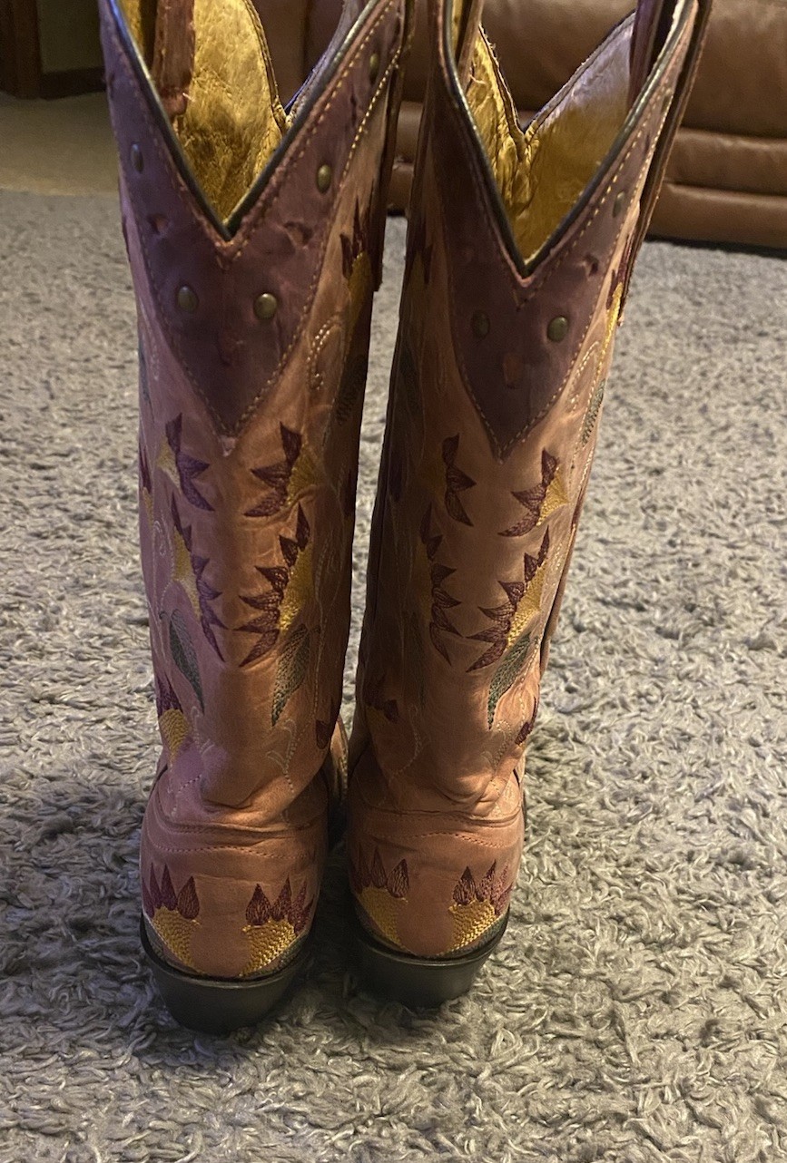 Womens Tony Lama Pink/Purple Pointed Toe Floral Cowboy Boots Size 6.5B