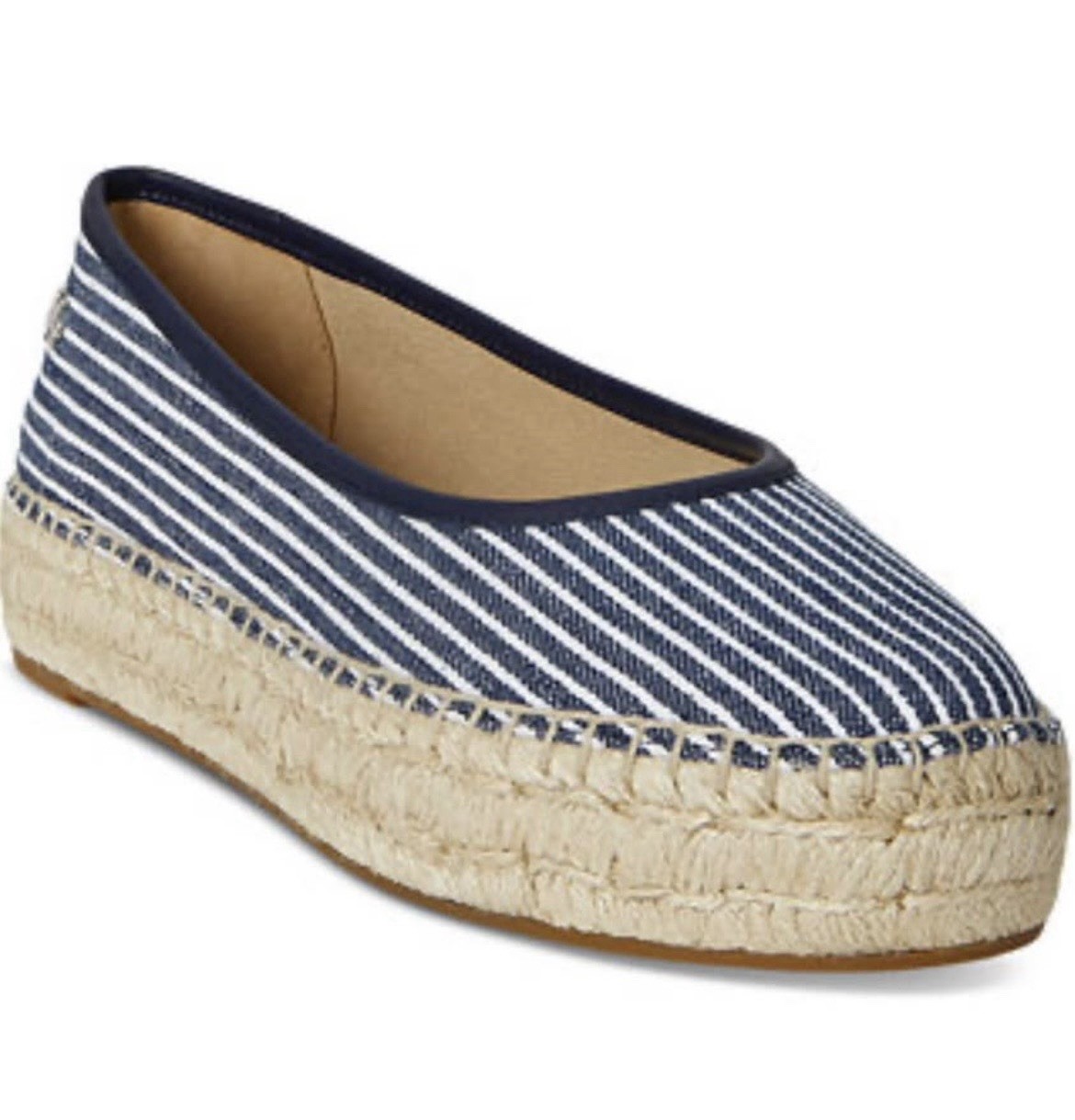 Lauren Ralph Lauren Womens Canvas Espadrille Flats Navy/White Stripe 9.5B