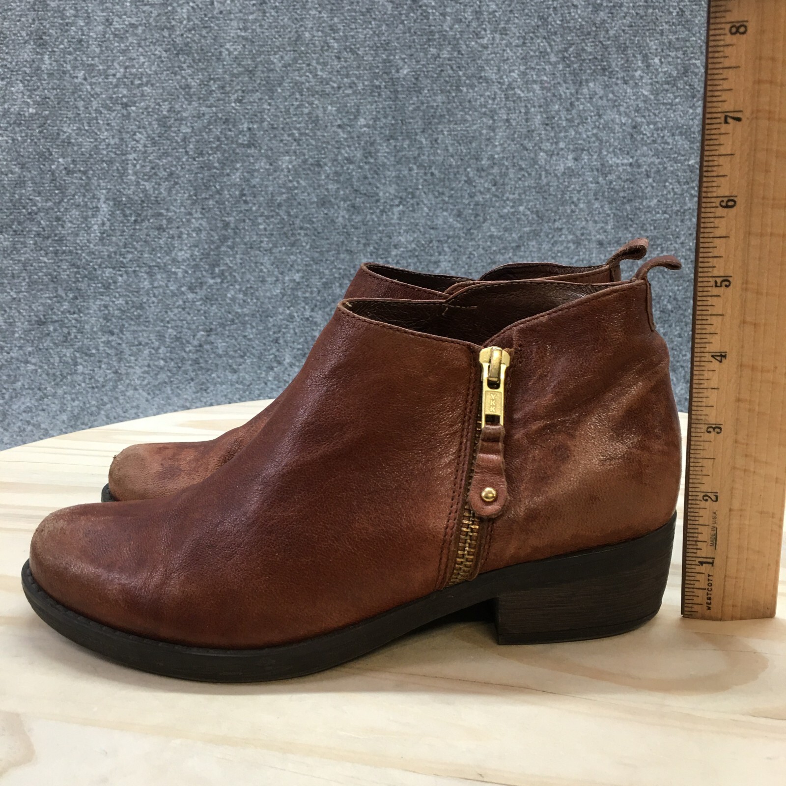 Eric Michael Boots Womens 36 London Ankle Booties Brown Leather Side Zip Heels