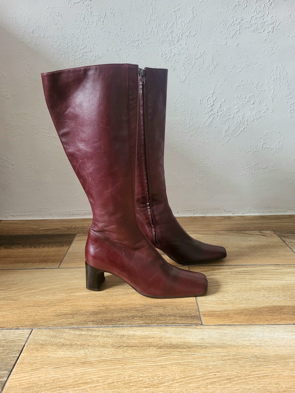 Ledies Boots Knee High Genuine Leather Shoes UK5.5 US7.5 EU38.5 Burgundy Italy