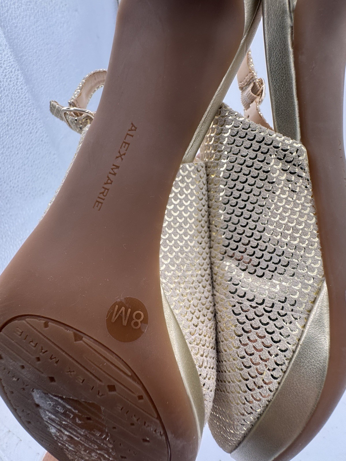 ALEX MARIE MARLA RHINESTONE BEADED Rose Gold Slingback PUMP HEEL SHOE Size 8