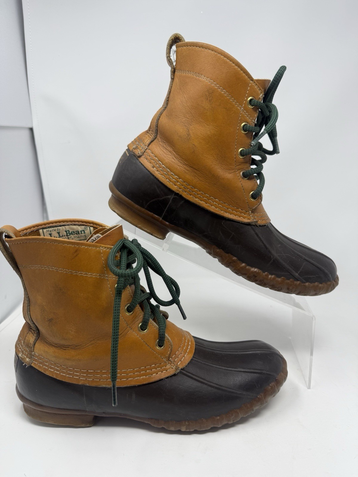 VTG LL Bean Boots Maine Hunting Shoe 9” High Brown Women Size 9 As Is