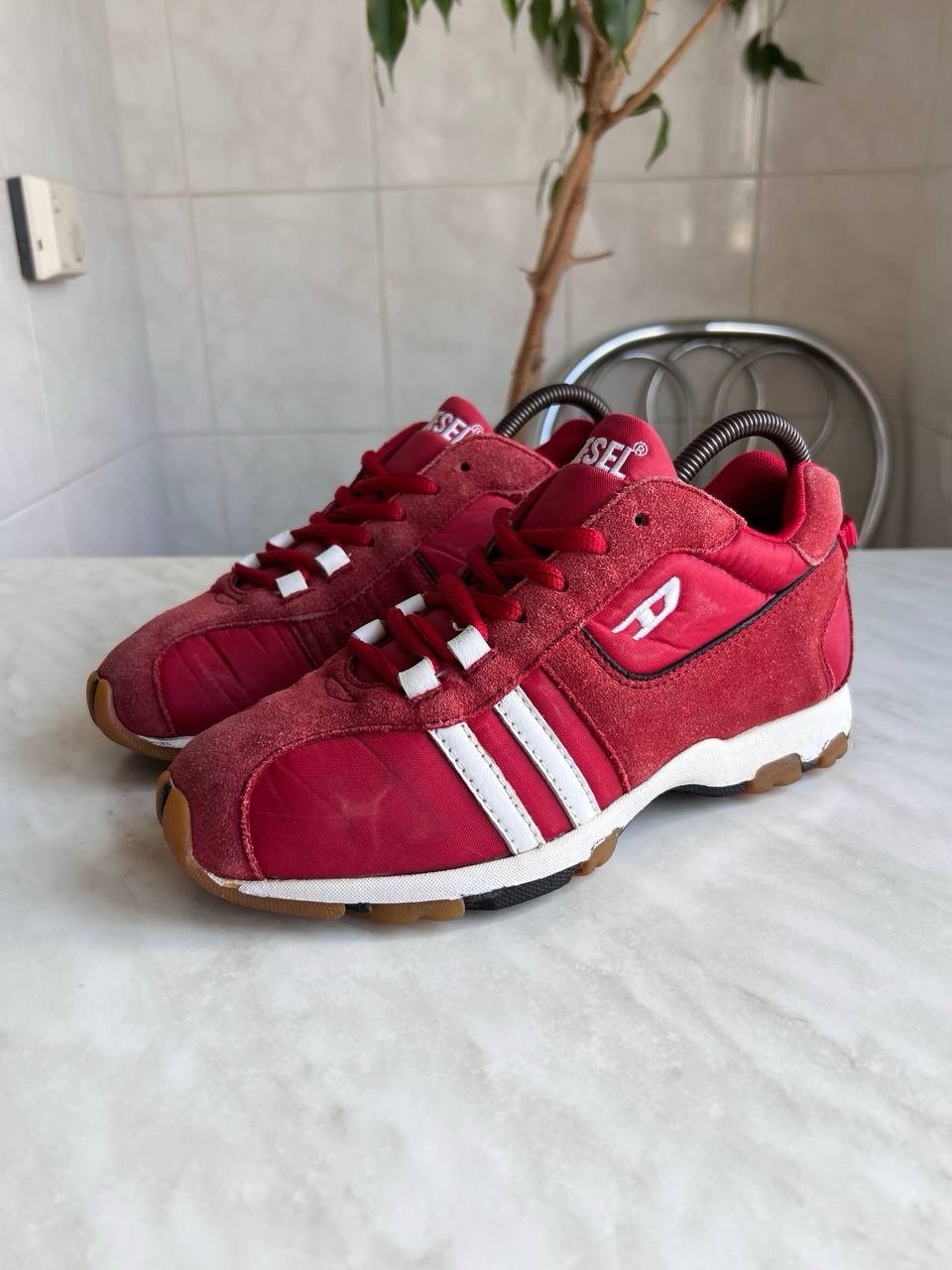 DIESEL Women’s Shoes Y2K Red Sneakers Moto Style Diesel Logo Vintage 90’s Sz 37