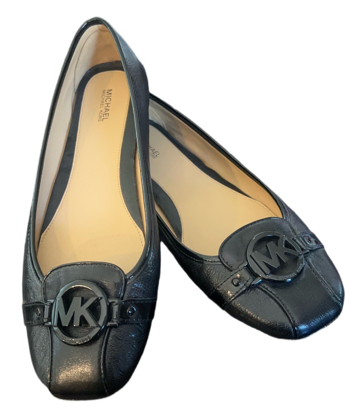 Michael Kors Fulton Moc Black Leather Ballet Flats MK Loafers Womens Size 11