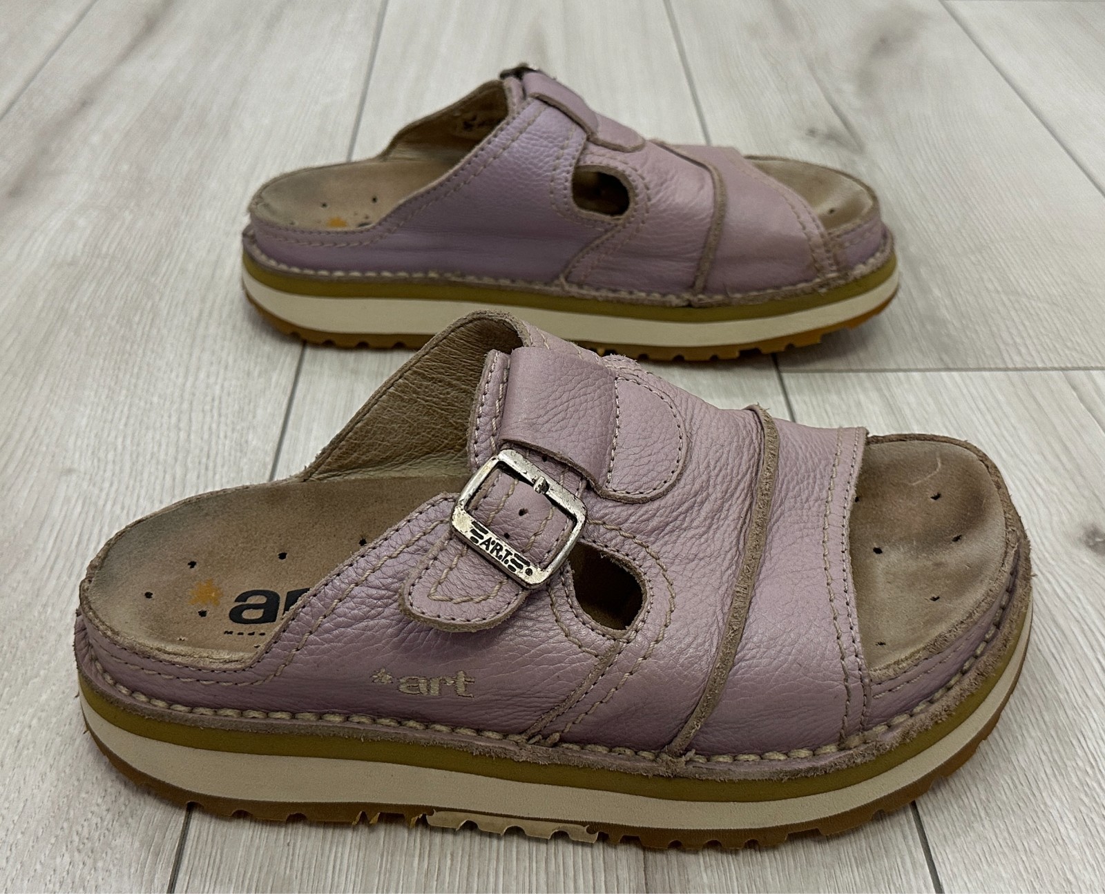 Vintage The Art Company Antibes Lilac Leather Platform Sandals Mules Clogs EU 39
