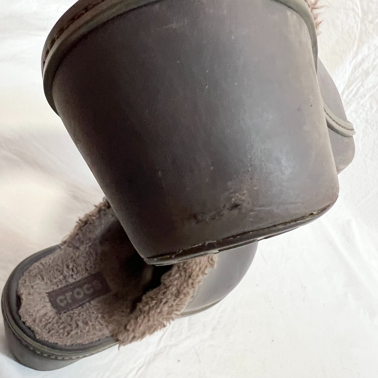Crocs Cobbler Eva Lined Clog Mule womens 9 brown furry lining block high heel