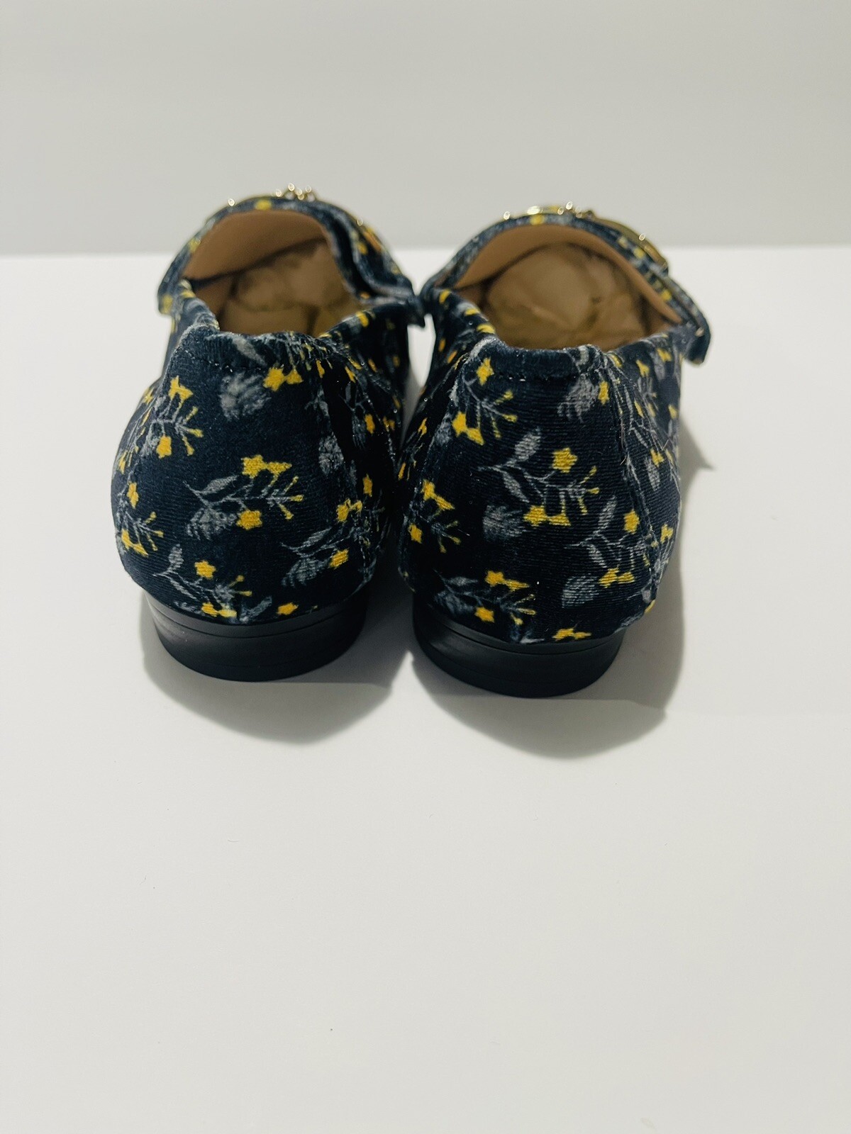 New Cabi Women’s Loafers SZ 7 Blue Yellow Floral Velvet Slip On Flats Gift