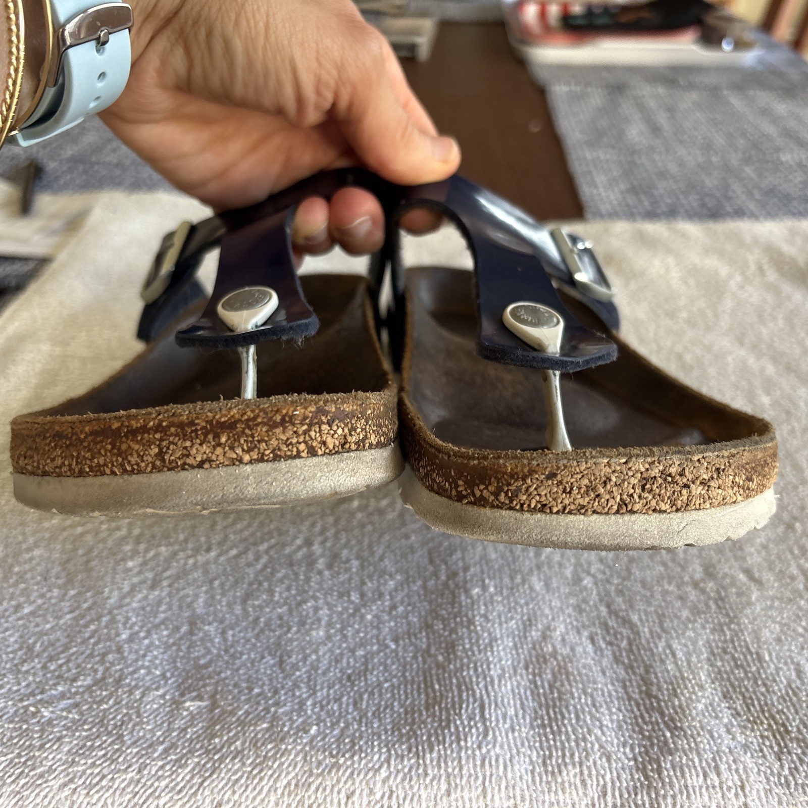Birkenstock Gizeh Navy Blue Patent Sandal (white sole) 41R regular/wide