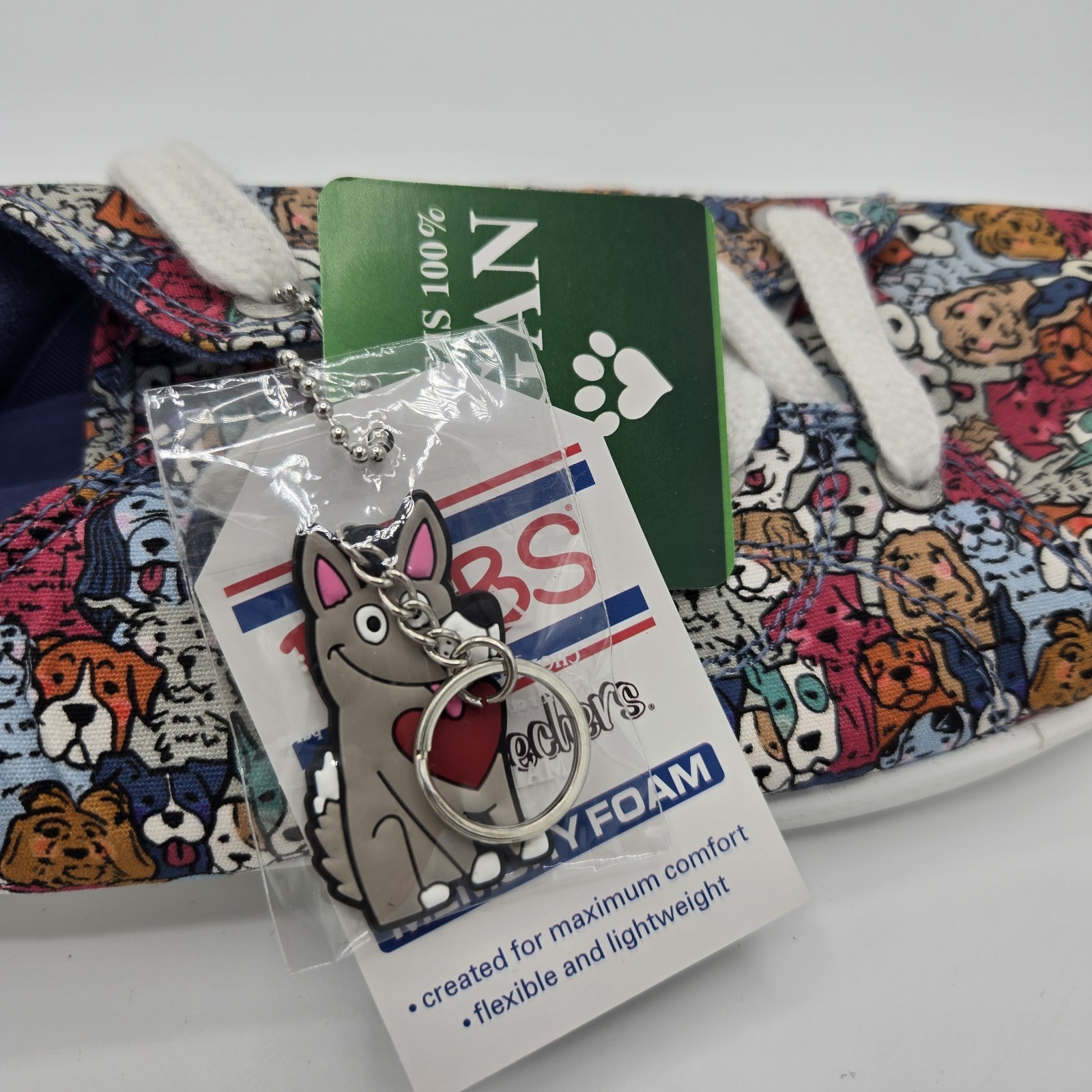 Bobs By Skechers Womens Sz 10 Memory Foam Vegan Dogs Sneakers Plus Keychain