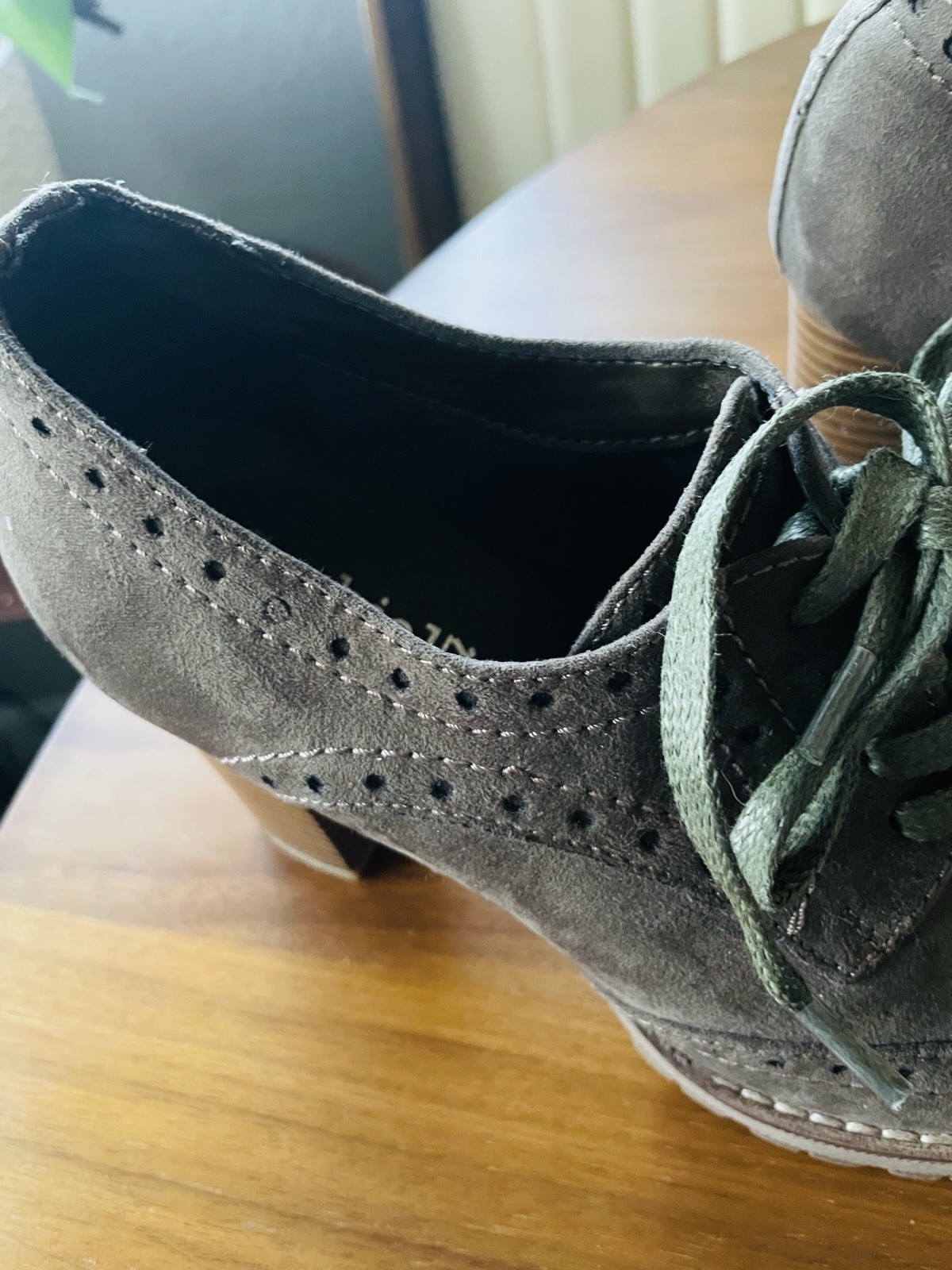 Sophie 17 Lunar wns7 Brown Faux Suede Wingtip Oxford Brogue 3″ heels Grunge Goth