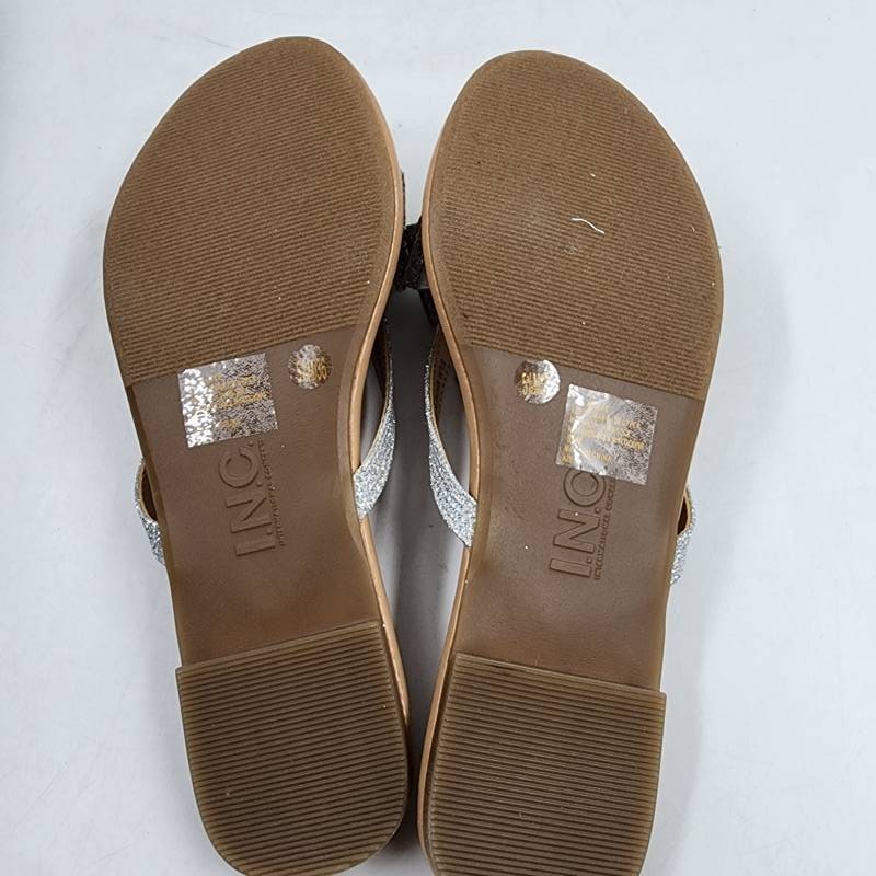 INC International Concepts Mabae Bow Flat Sandals Women’s 5.5M Silver Bling
