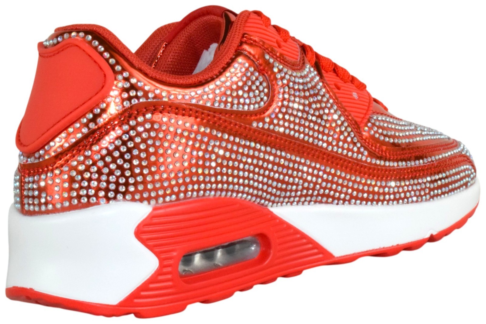 Berness Women Rhinestone Sneakers Colorful Chunky Bling Lace Up QUEEN Hot Red