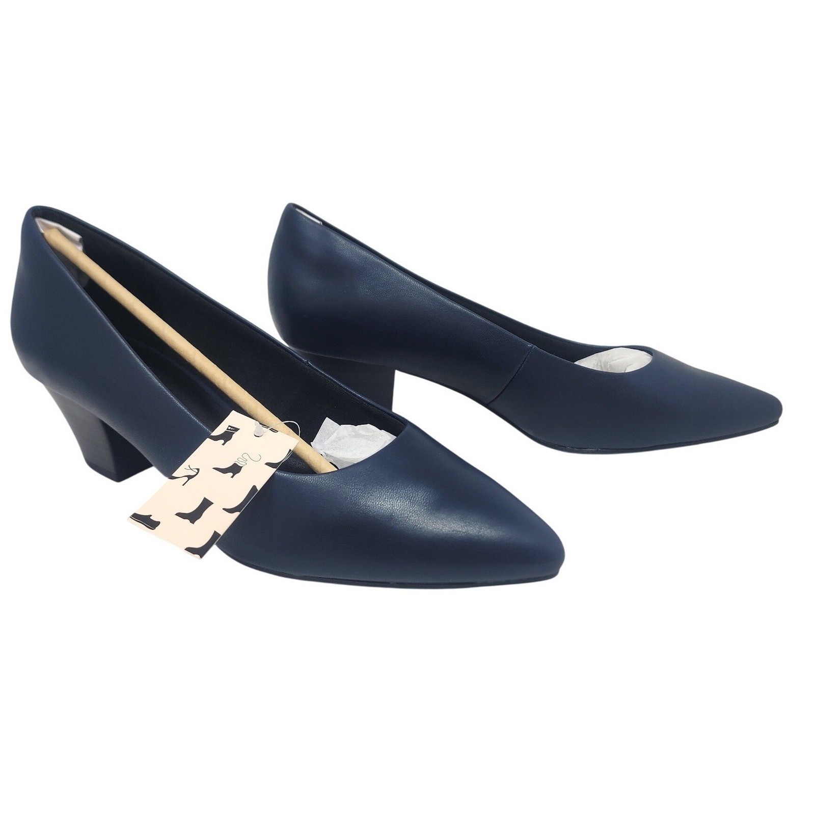 Mysoft Womens Navy Blue Pointed Toe Block Heel Pumps Size 10 Dress Shoes
