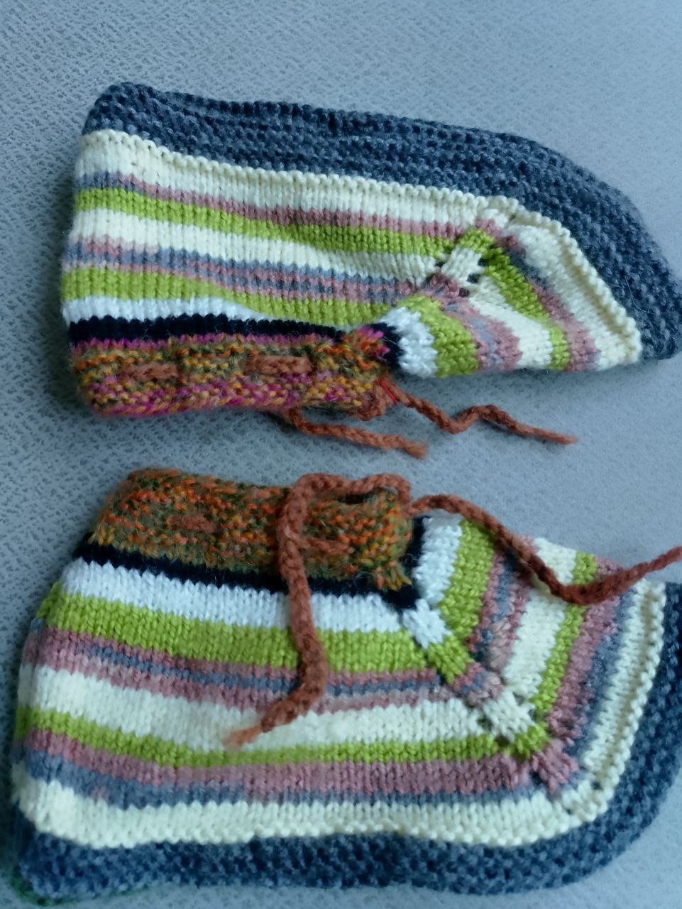 Orange and Grey Striped Slippers – Soft Knit House Boots