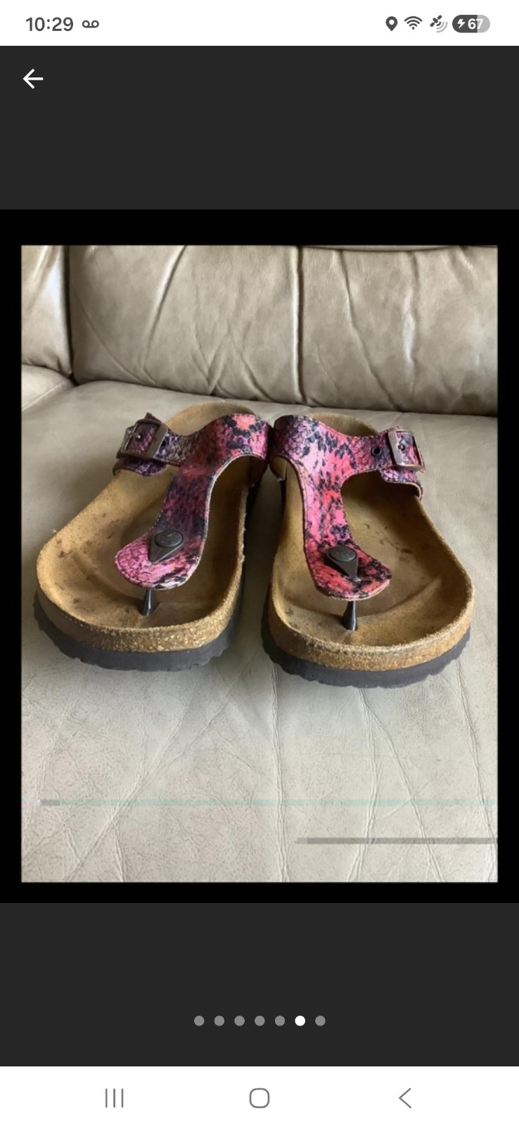 Birkenstock Women’s Pink Purple Snake Skin Leather Thong Sandals Size 39. 9-9.5