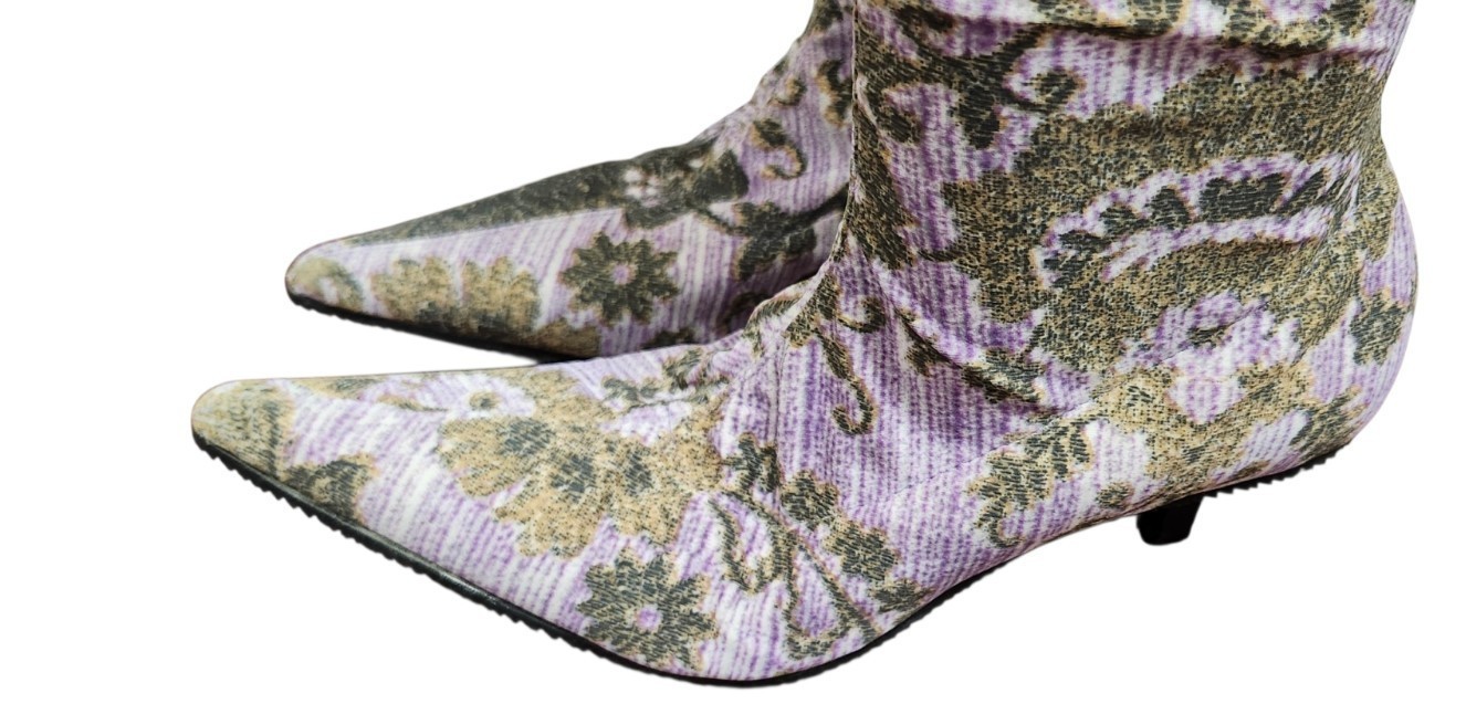 Just Cavalli Women’s Floral Stretch Knee High Boots Pointed Toe Kitten Heel 7.5