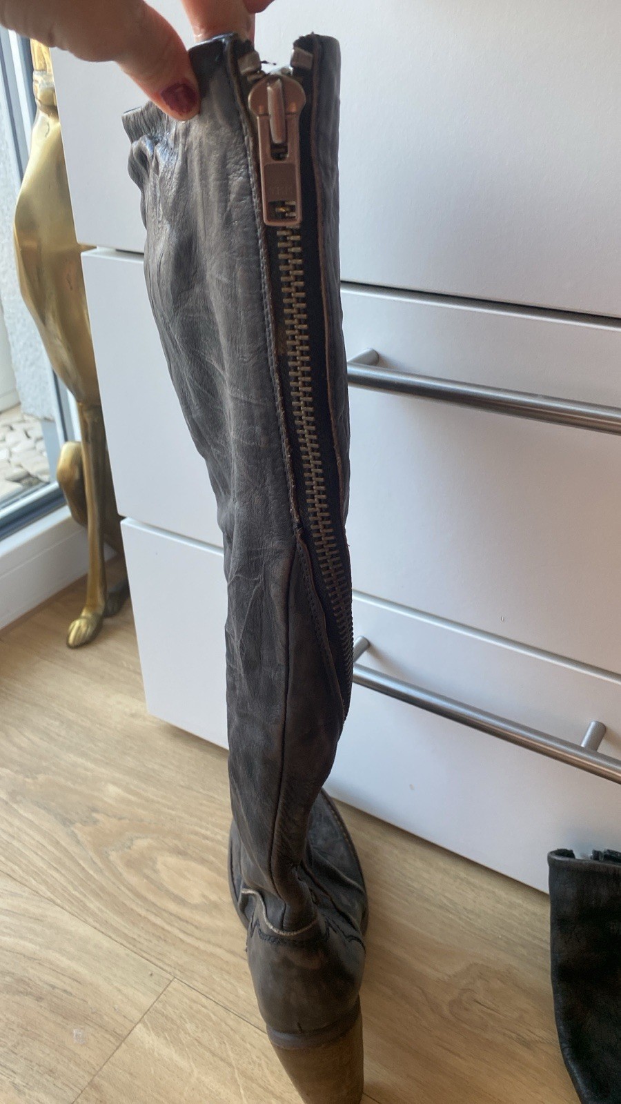 Designer boots winter boots 39 real leather grey biker boots women heel