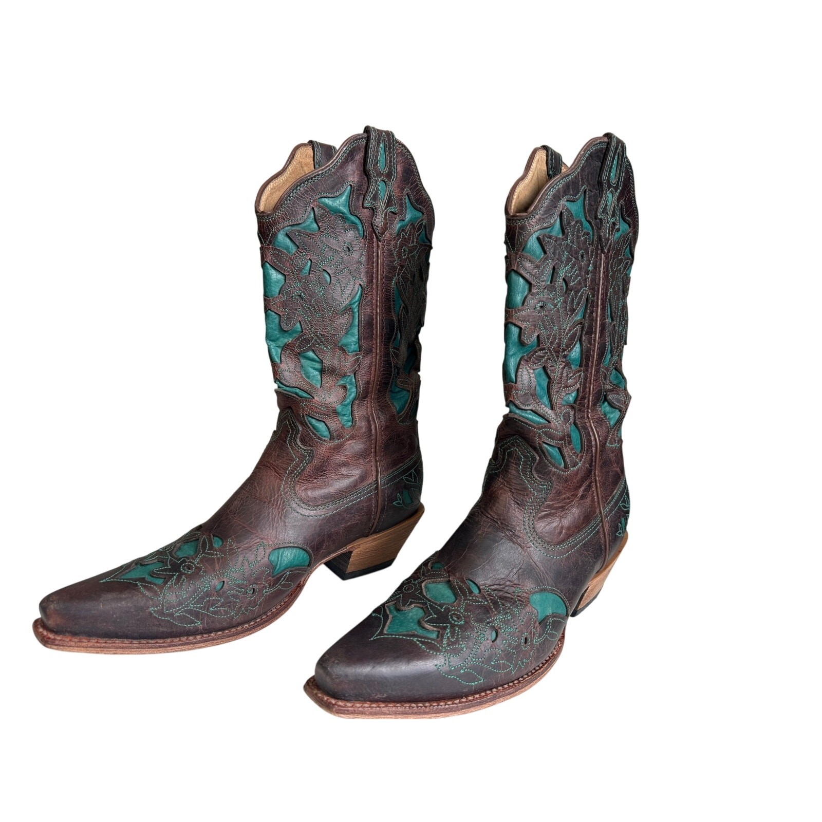 Twisted X Women’s Brown Turquoise Floral Embroidered Western Boots 10B WSO0010