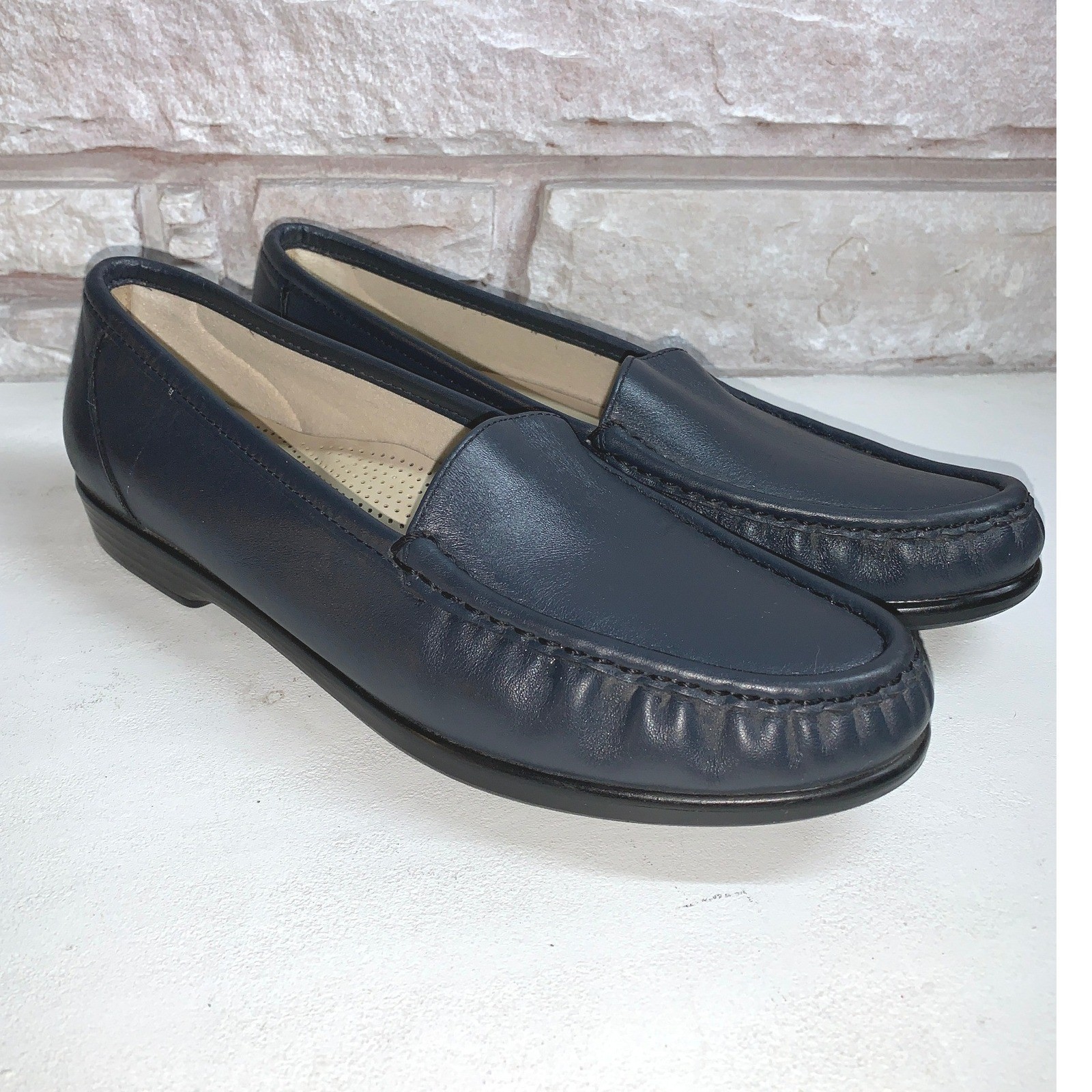 SAS Penny Navy Blue Leather Loafers Tripad Comfort Made in USA Womens 10 N