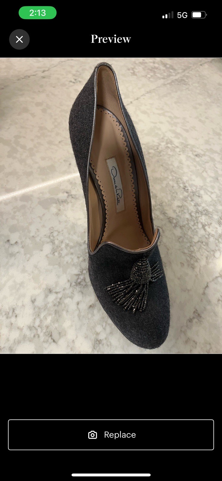 Oscar de la renta fray tweed heels with leather piping $350