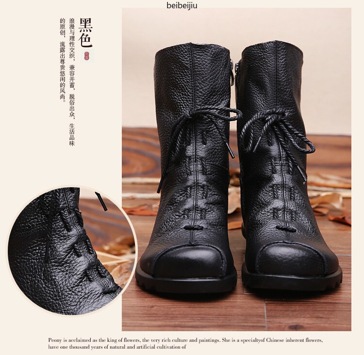 Womens Soft Leather Lace Up Ankle Boots High Top Moccasin Side Zip Comfort Shoes
