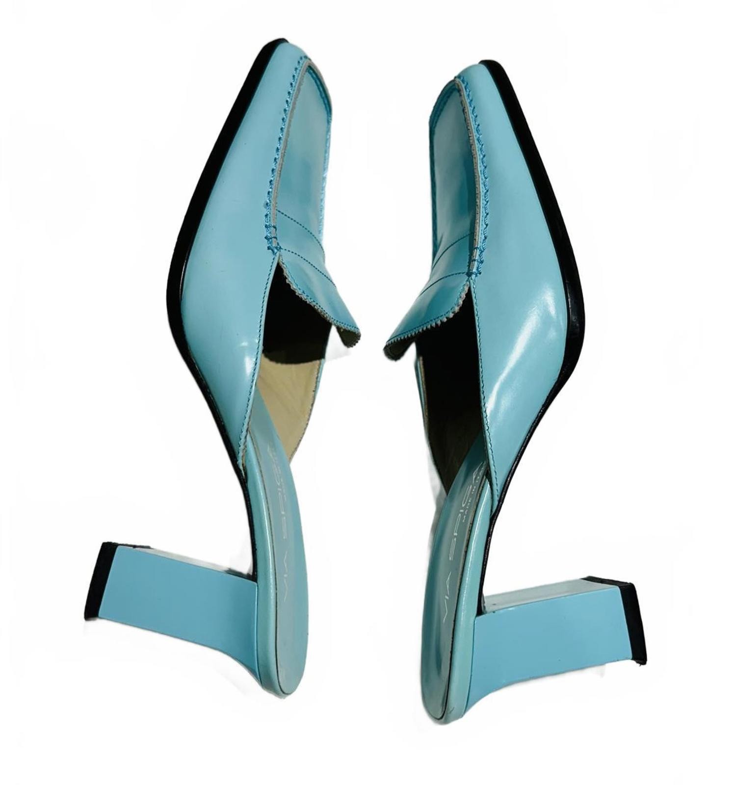 Via Spiga Italian Leather Mules Light Blue Heeled – 8M