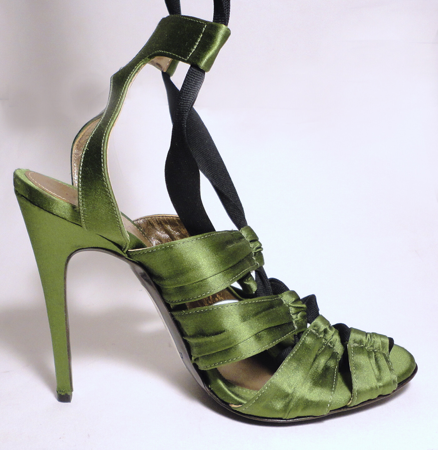 NEW DEREK LAM Green SATIN Lace-Up ANKLE TIE 4.5″ SHOES Resort 37/6.5-7 $650