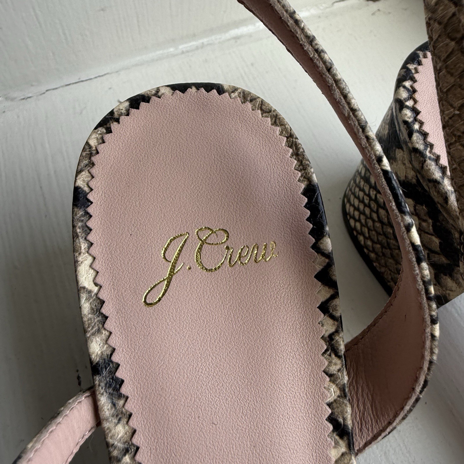 J. Crew Odette #AN891 Snake Embossed Leather Strappy Sandals Sz 9 Chunky Heel
