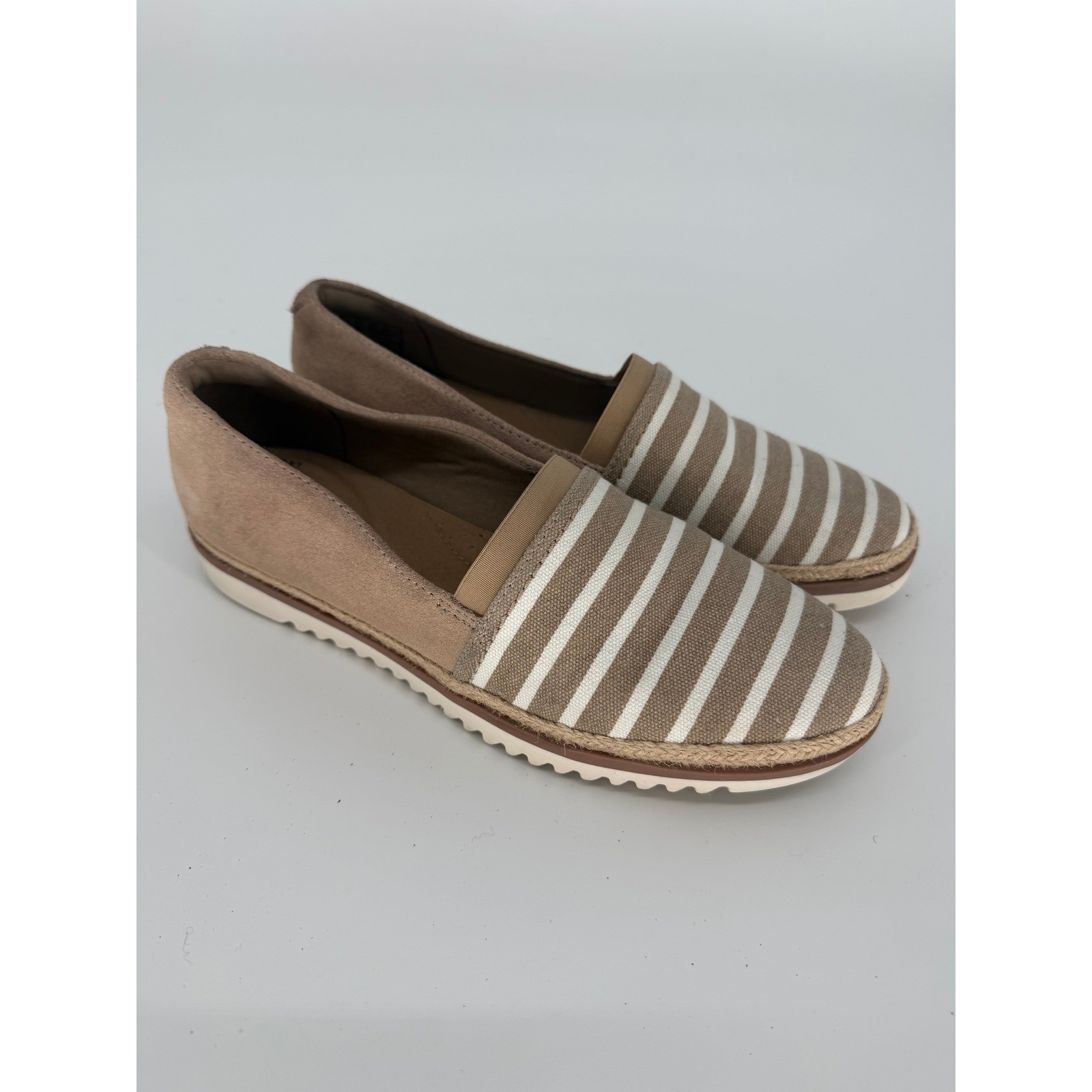 Clarks Collection Ultimate Comfort Striped Canvas Suede Slip On Loafers Tan 8.5W