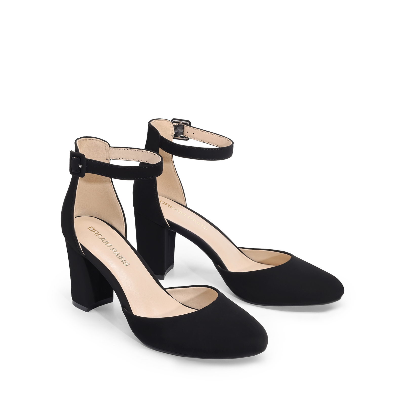 Women’s Dress Pumps 3 inch Chunky Block Heels Ankle Strap Round Toe Dress Pumps