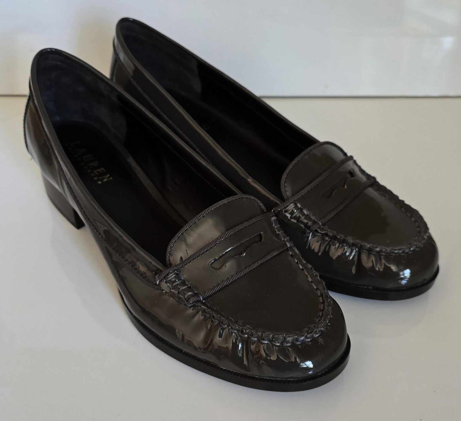 Lauren Ralph Lauren Penny Loafers Brown Gray Patent Leather Women’s 9