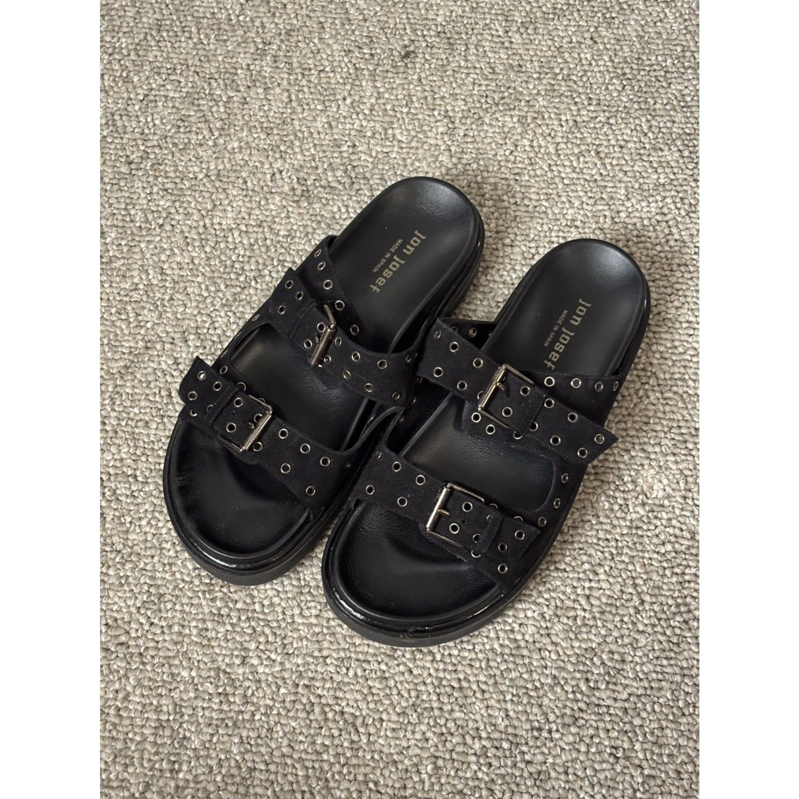 Jon Josef «Bold» Black Suede Grommet Sandals Size 9-9.5
