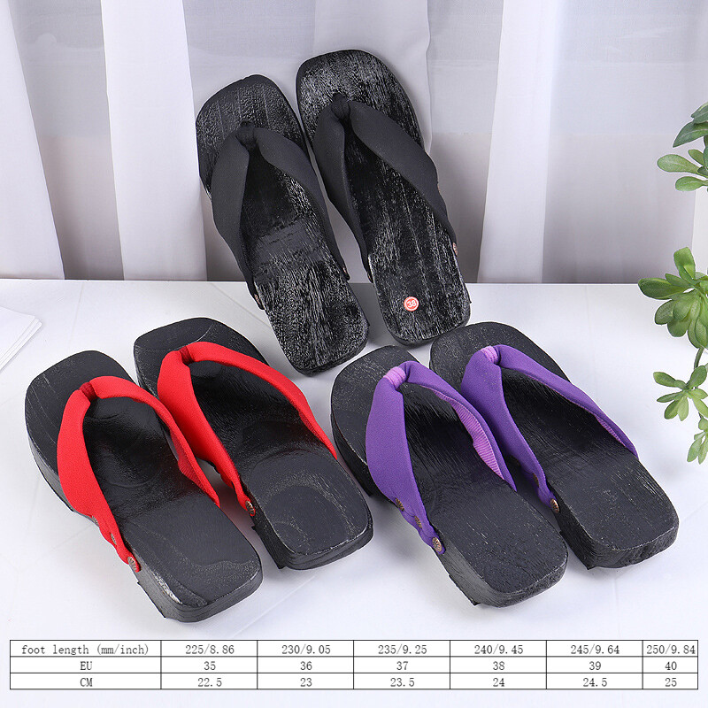 3.5cm Heel Geta Japanese Clogs Slippers Wooden Flip-flops Soild Color Costume US