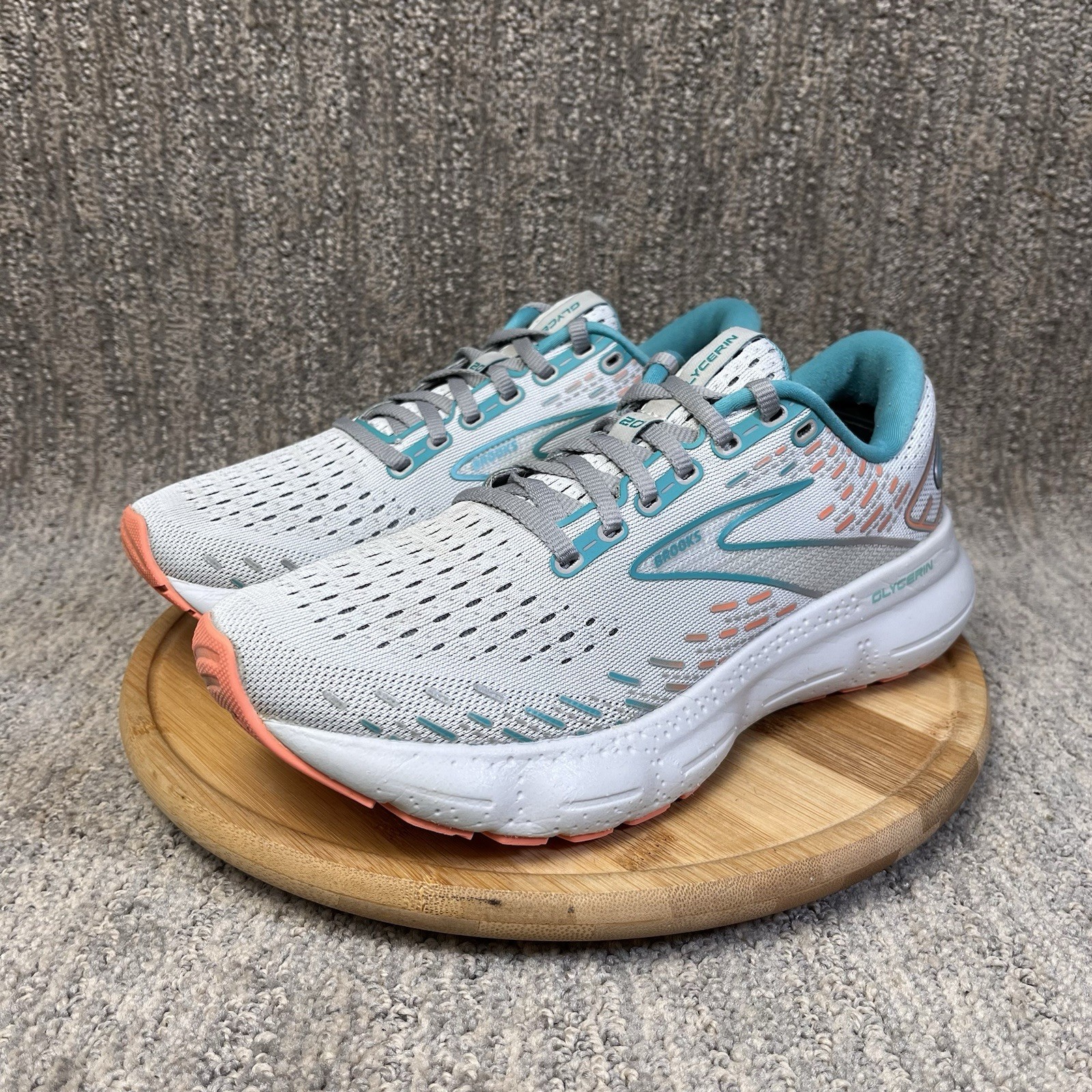 Brooks Glycerin 20 Women Size 8.5 Running Shoes Coral Gray Athletic Gym Sneakers