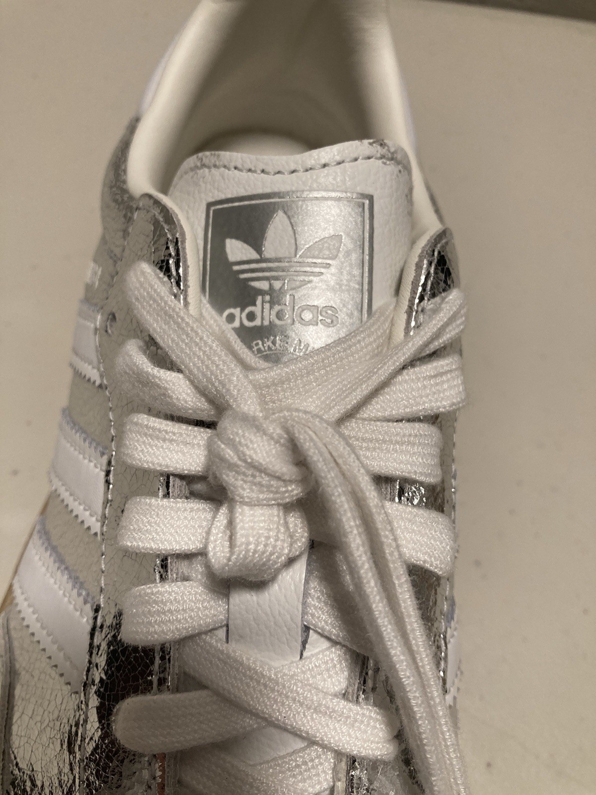 adidas Samba OG Silver Metallic/White Crackle Low Top Lace Up Leather JR0035