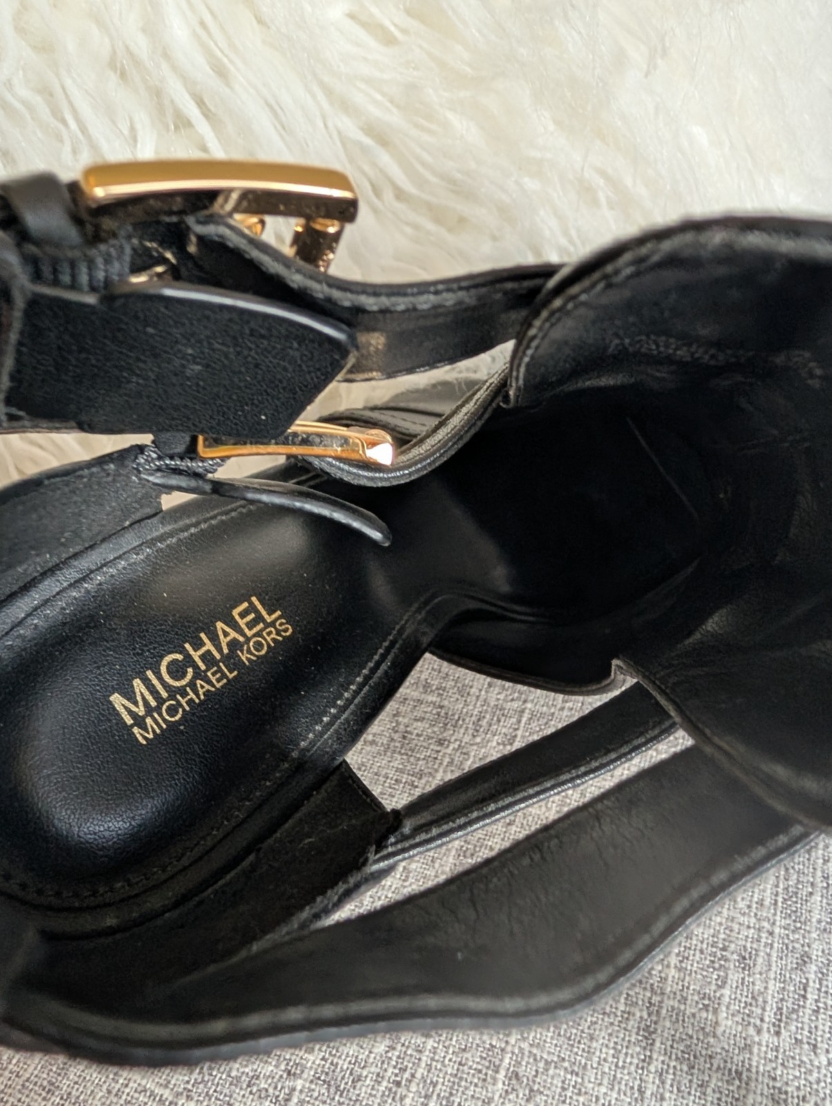 Michael Kors Blaze Black Leather Open Toe Ankle Bootie 8.5