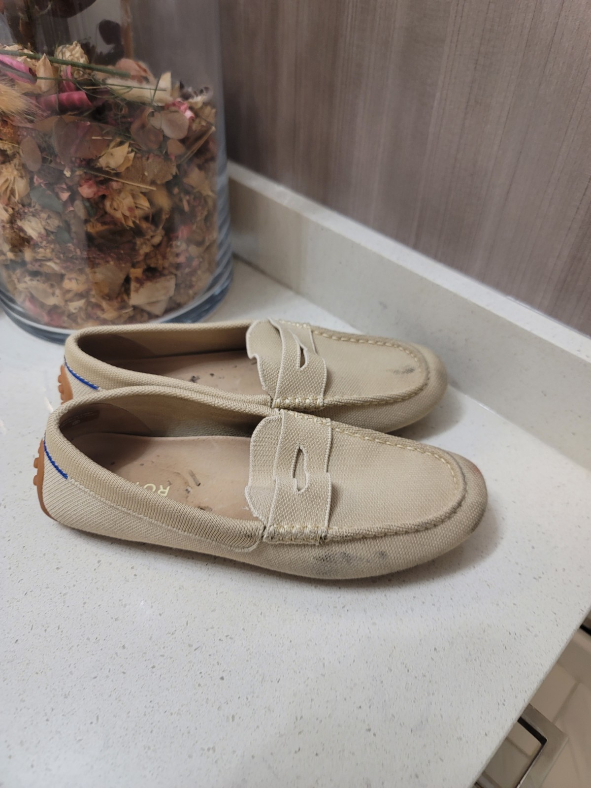 Rothy’s (Sz 8) The Daily Driver Loafers Shoes Womens Beige Poly Knit Slip On